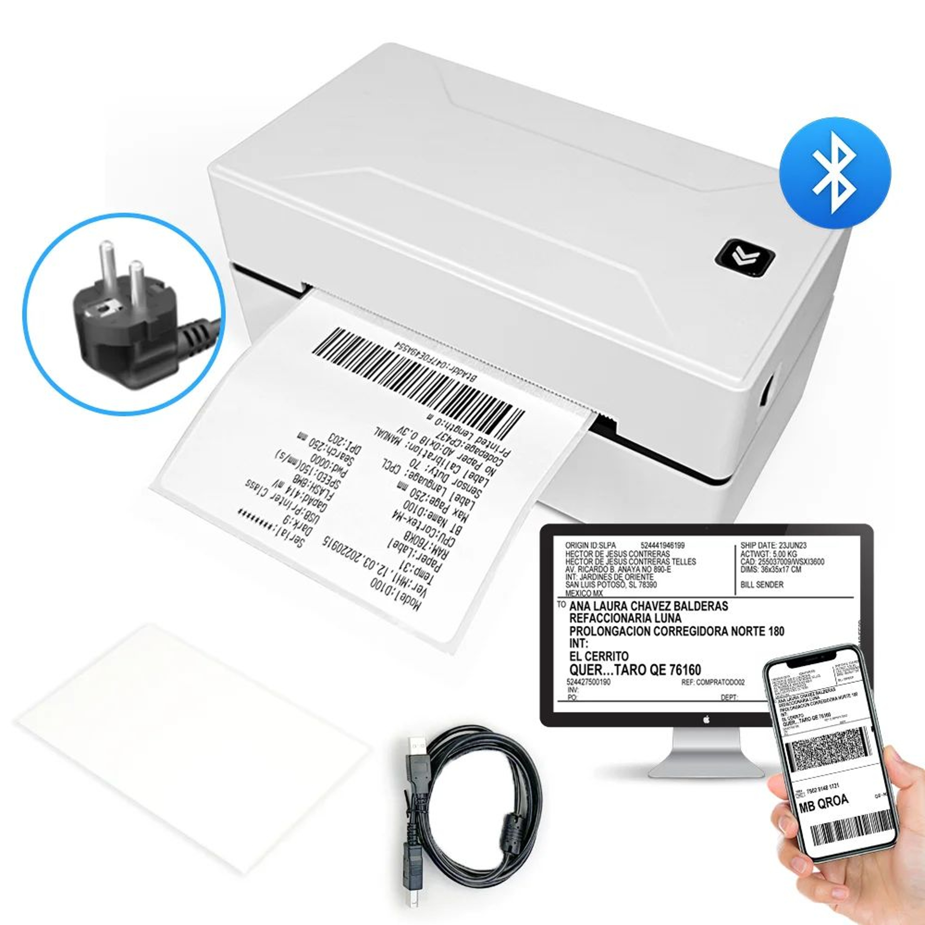 D100 Bluetooth Thermal Shipping Label Printer 4x6 Inch 9