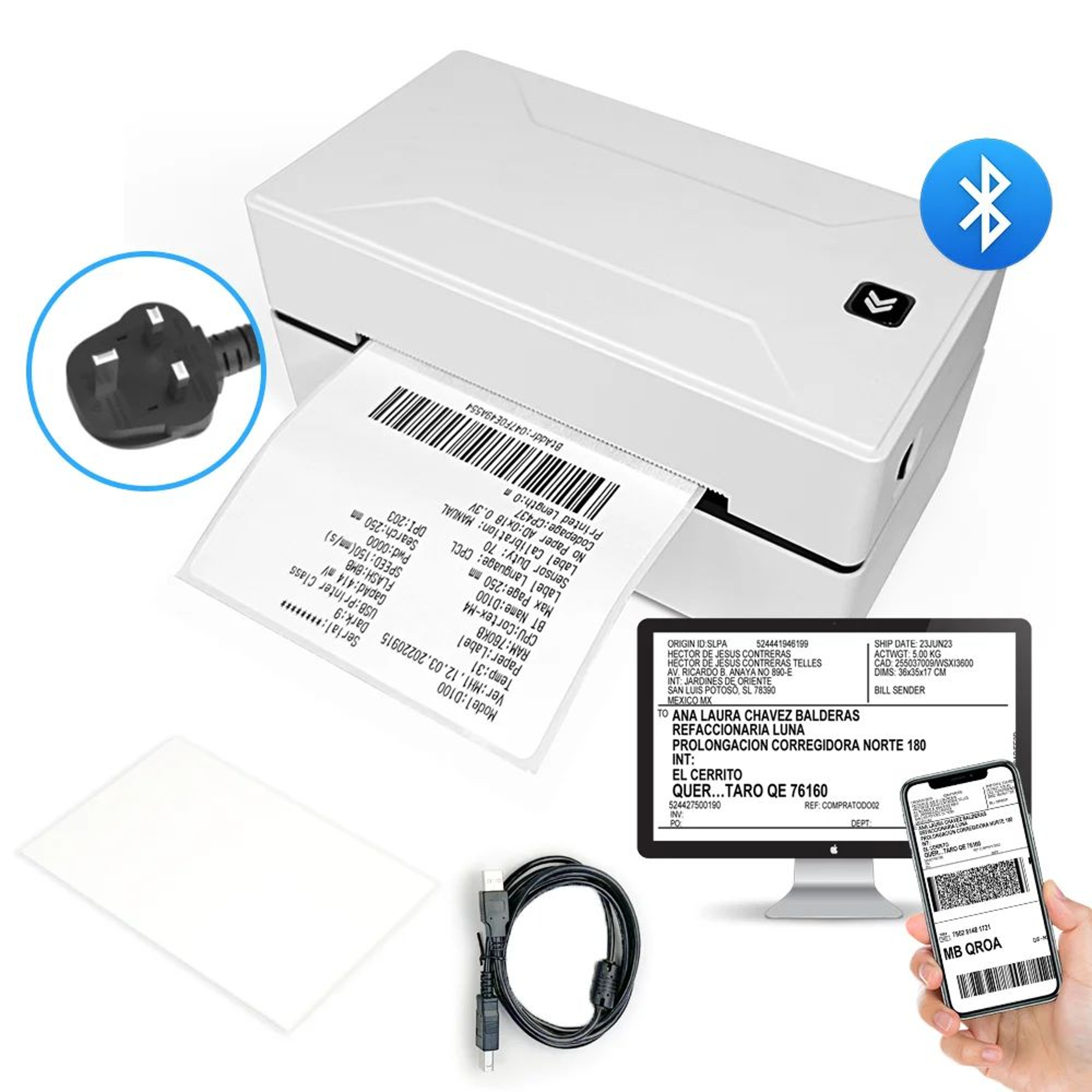 D100 Bluetooth Thermal Shipping Label Printer 4x6 Inch 10