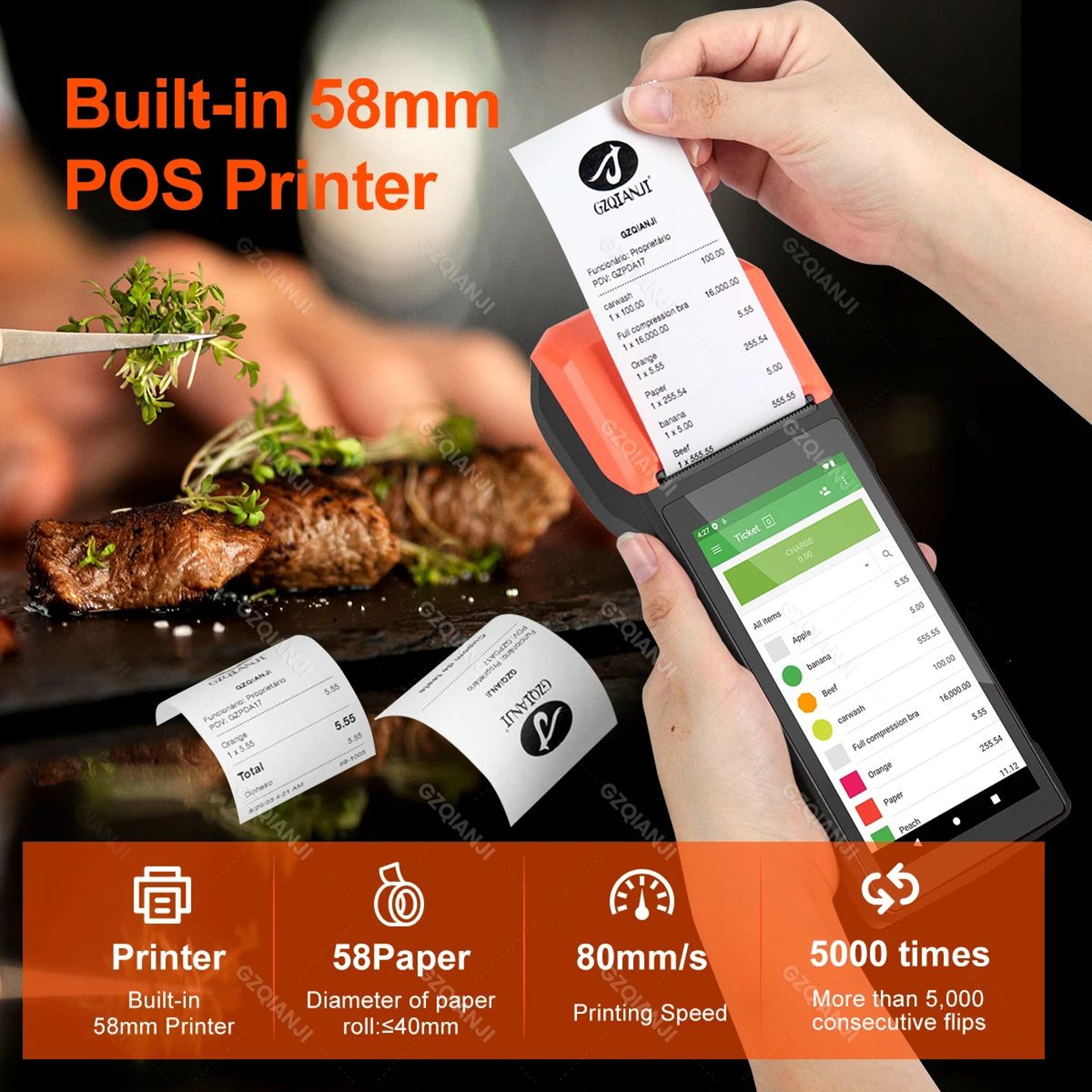Android Handheld POS Terminal With Receipt Printer 2
