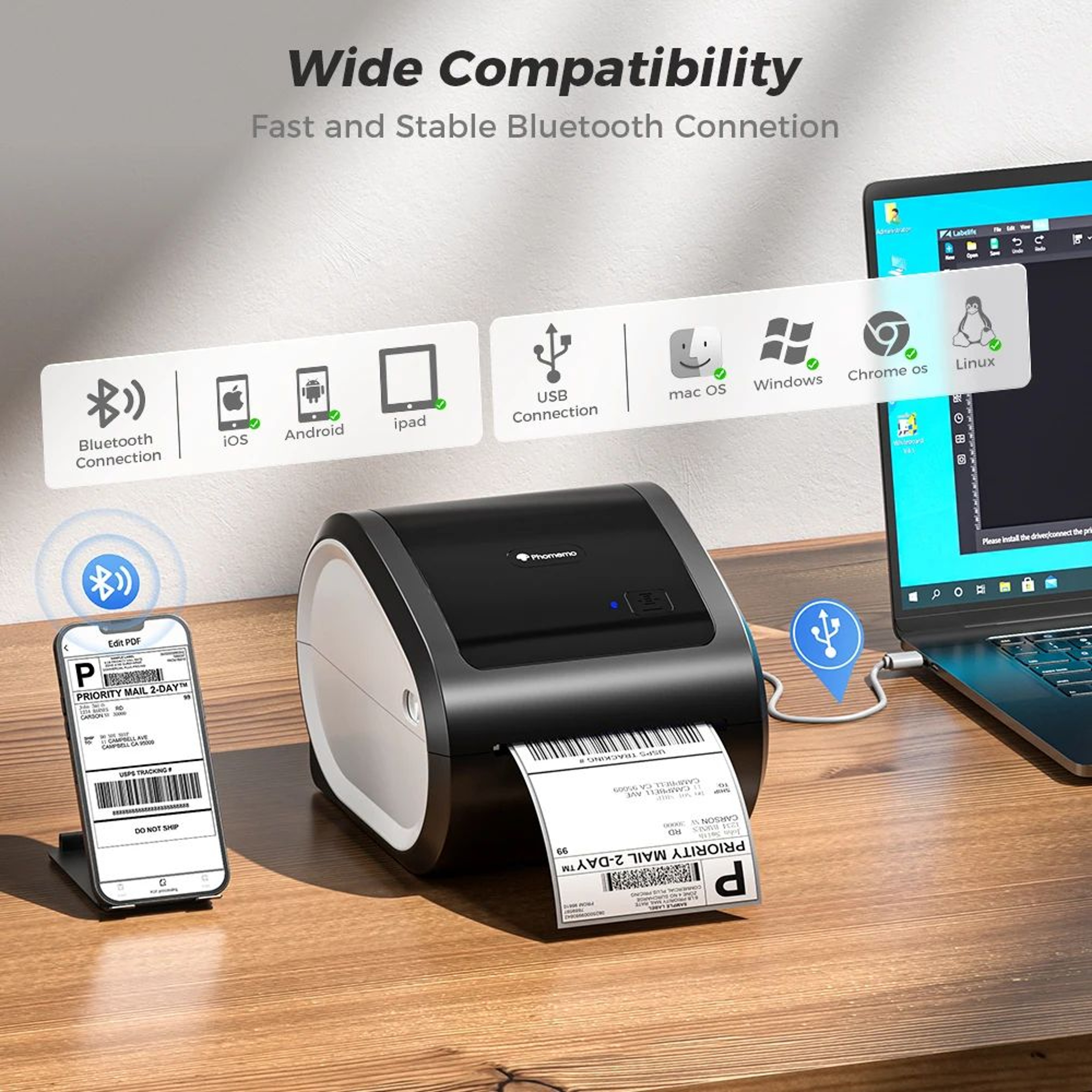 Phomemo D520BT Bluetooth Shipping Label Printer 1