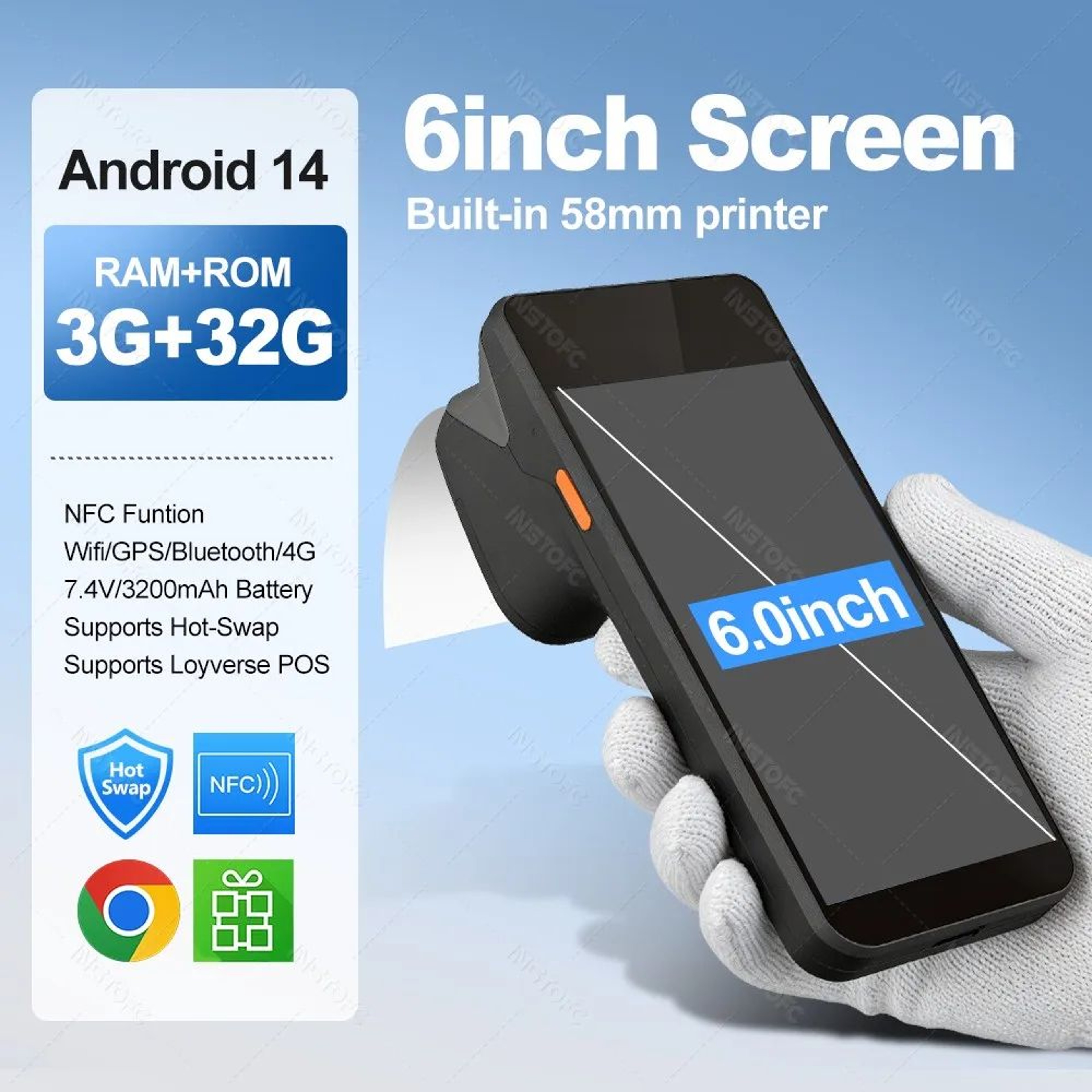 Android 14 Handheld POS Terminal With Receipt Printer 6