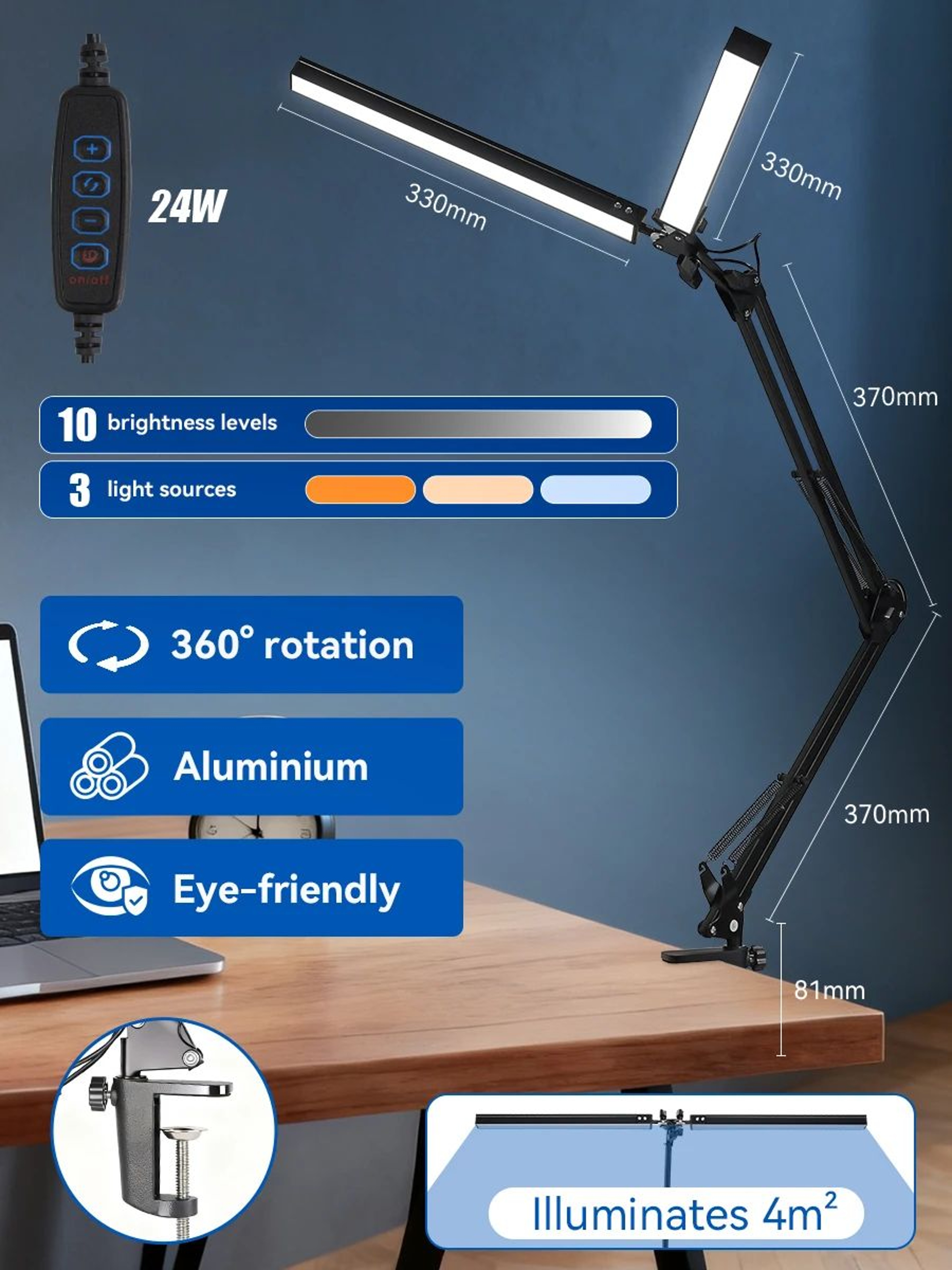 Double Head Dimmable LED Desk Lamp 6