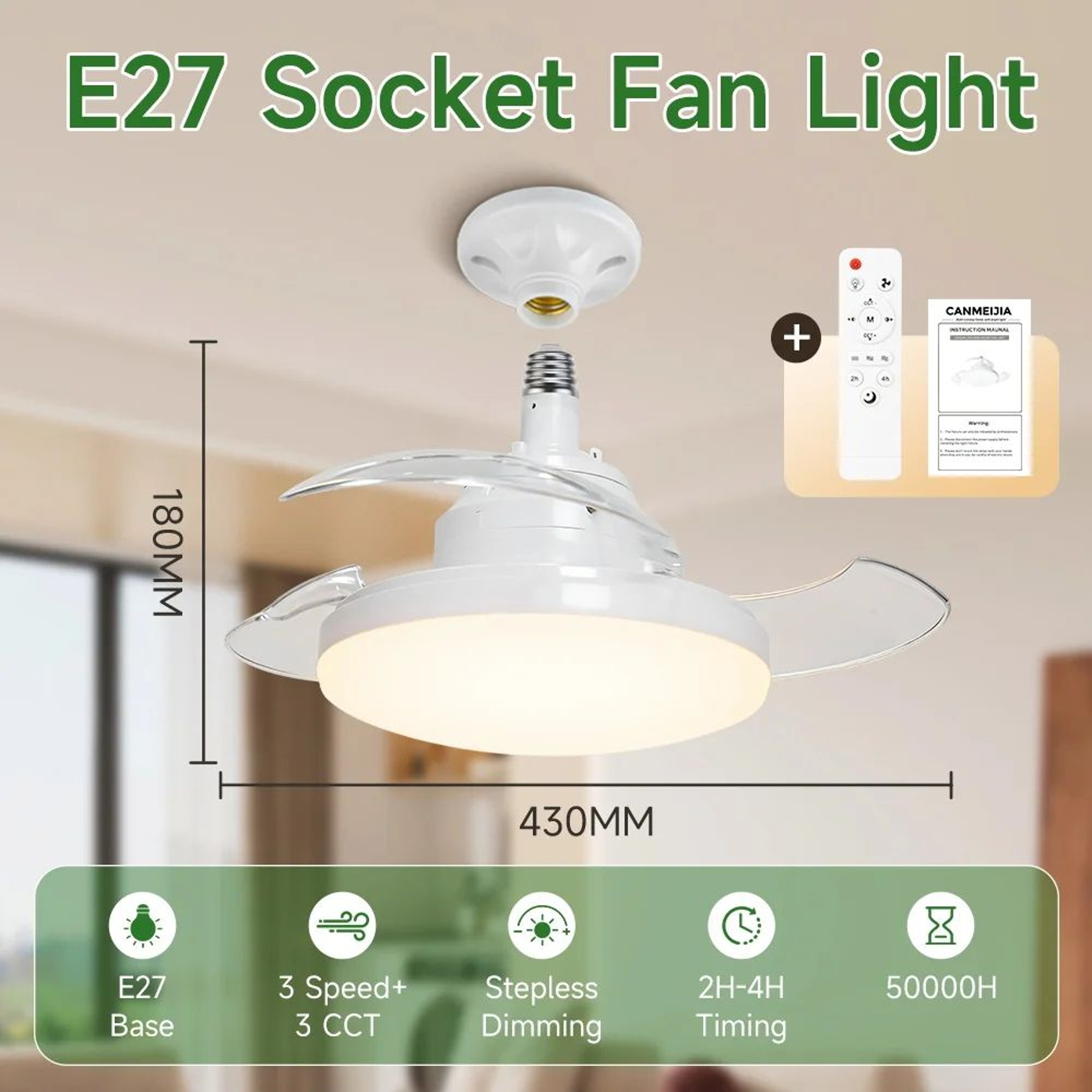 Dimmable LED Ceiling Fan Light With Remote 8