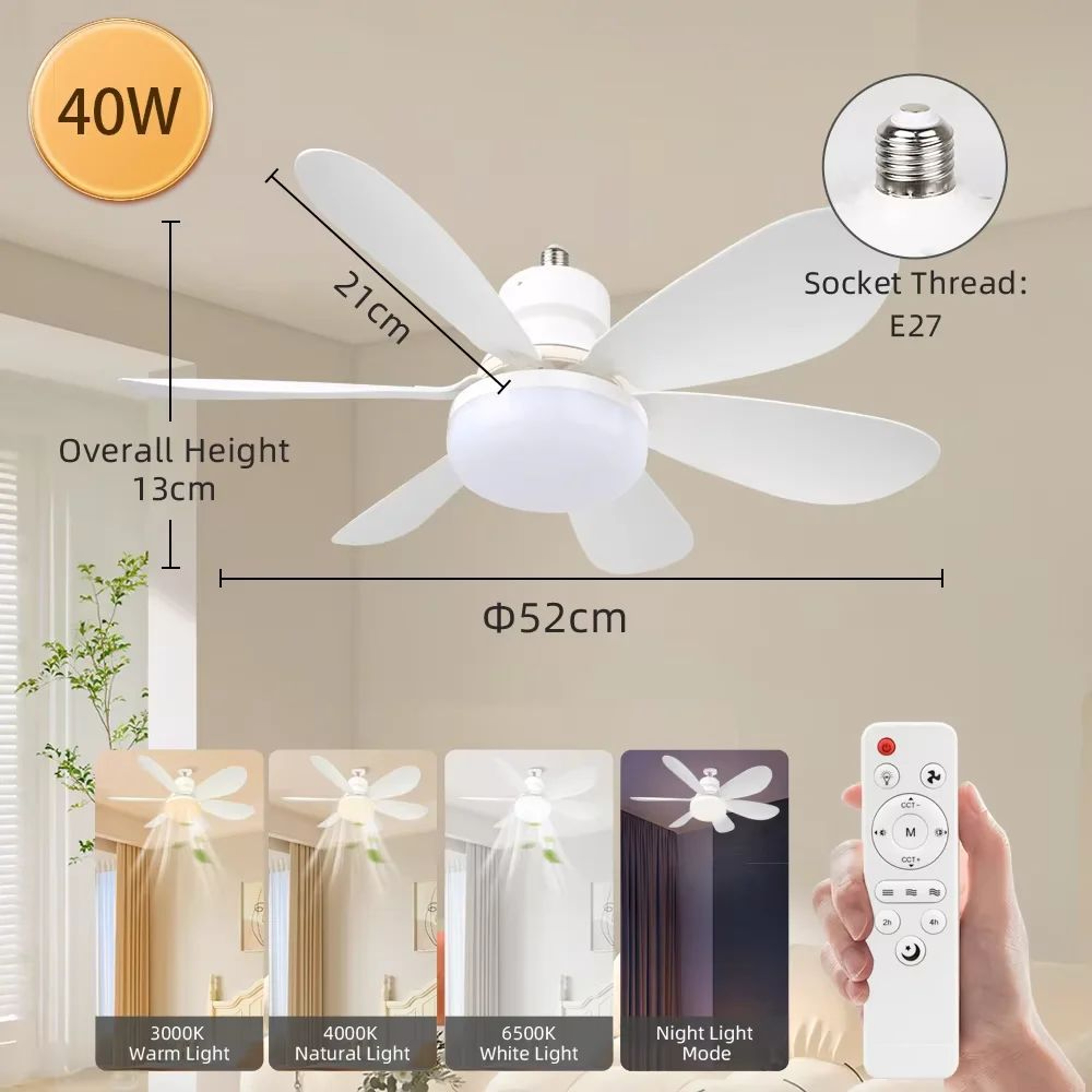 Dimmable LED Ceiling Fan Light With Remote 11