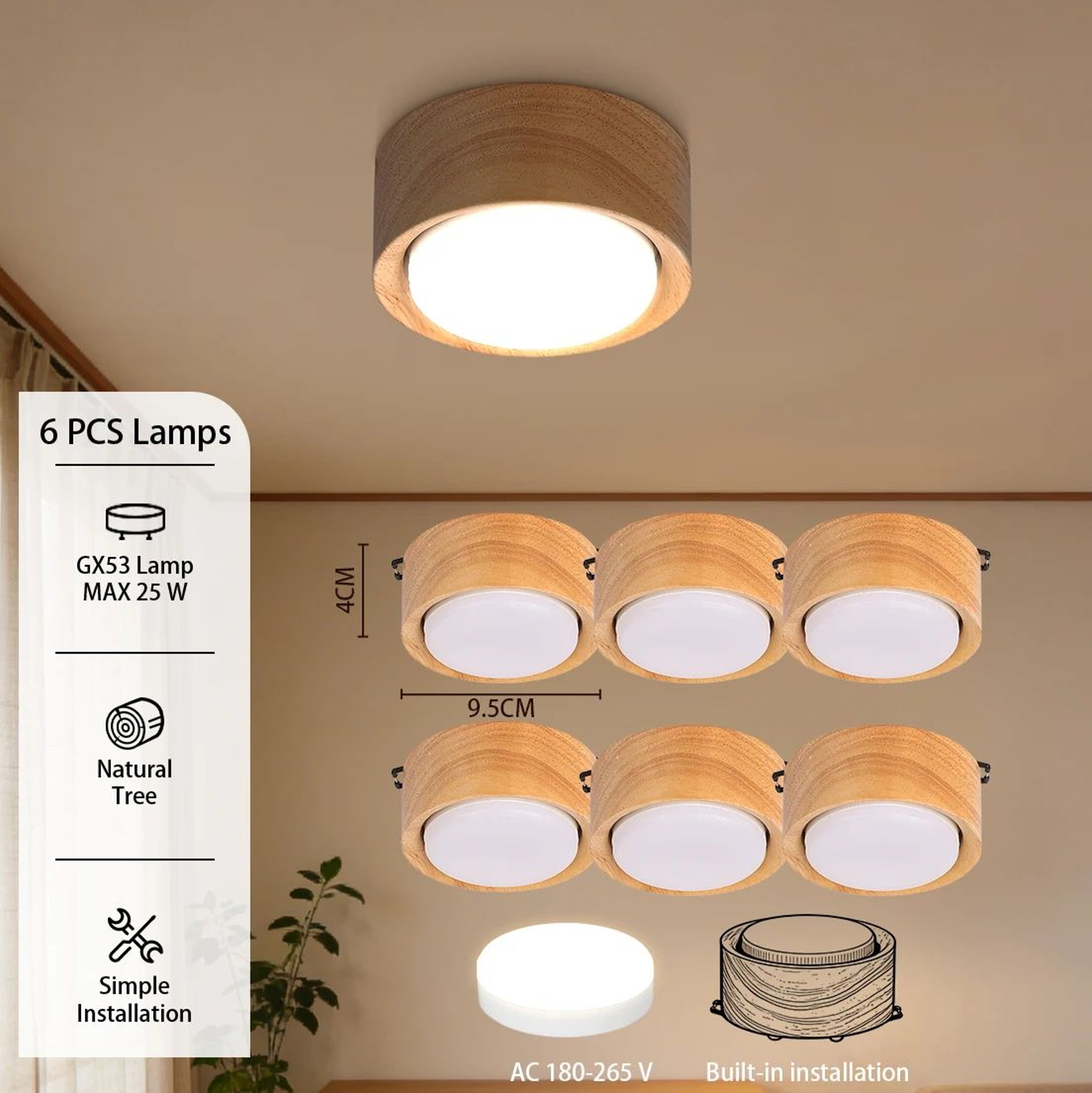 Solid Wood LED Ceiling Spotlight 12