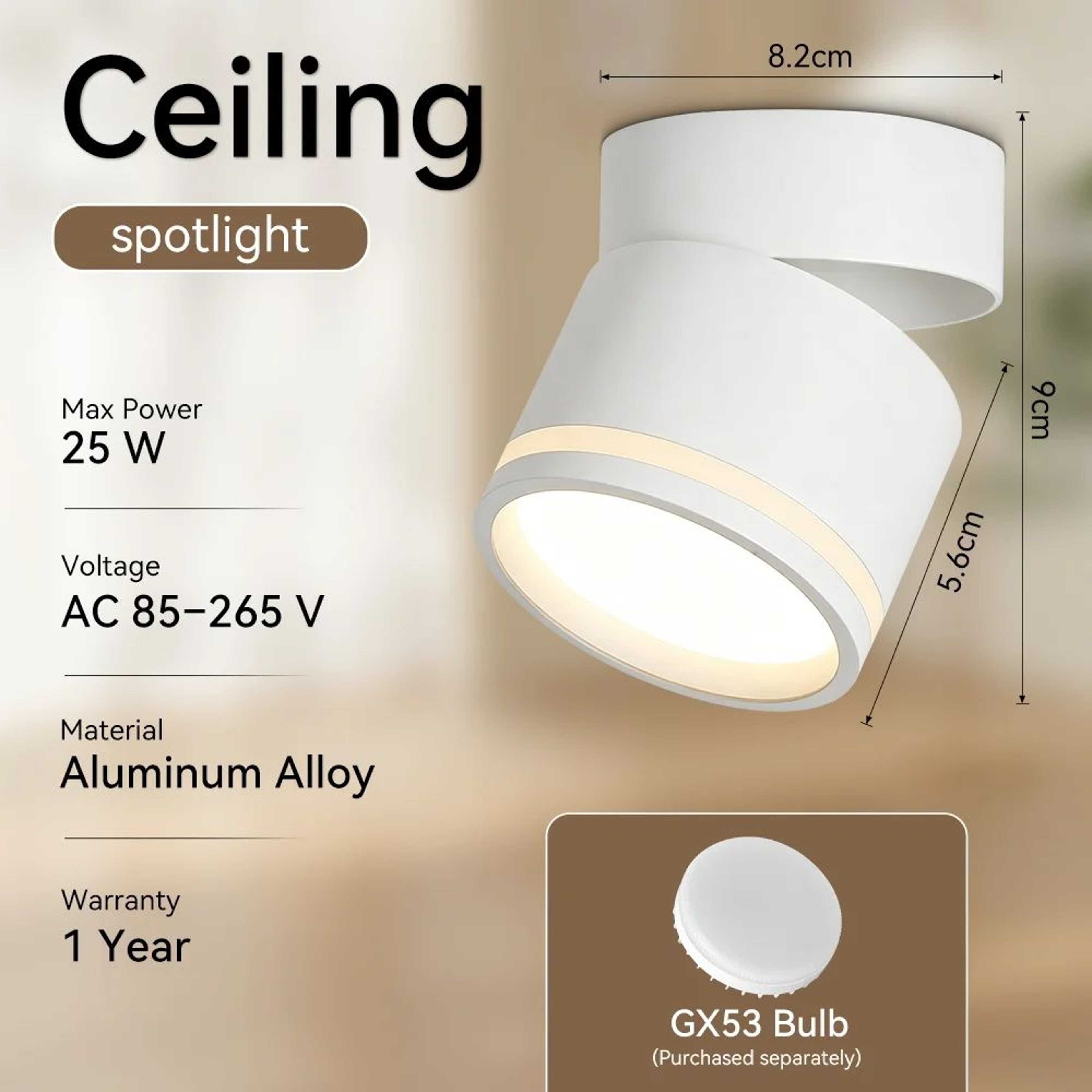 Rotating GX53 LED Ceiling Spotlight 7