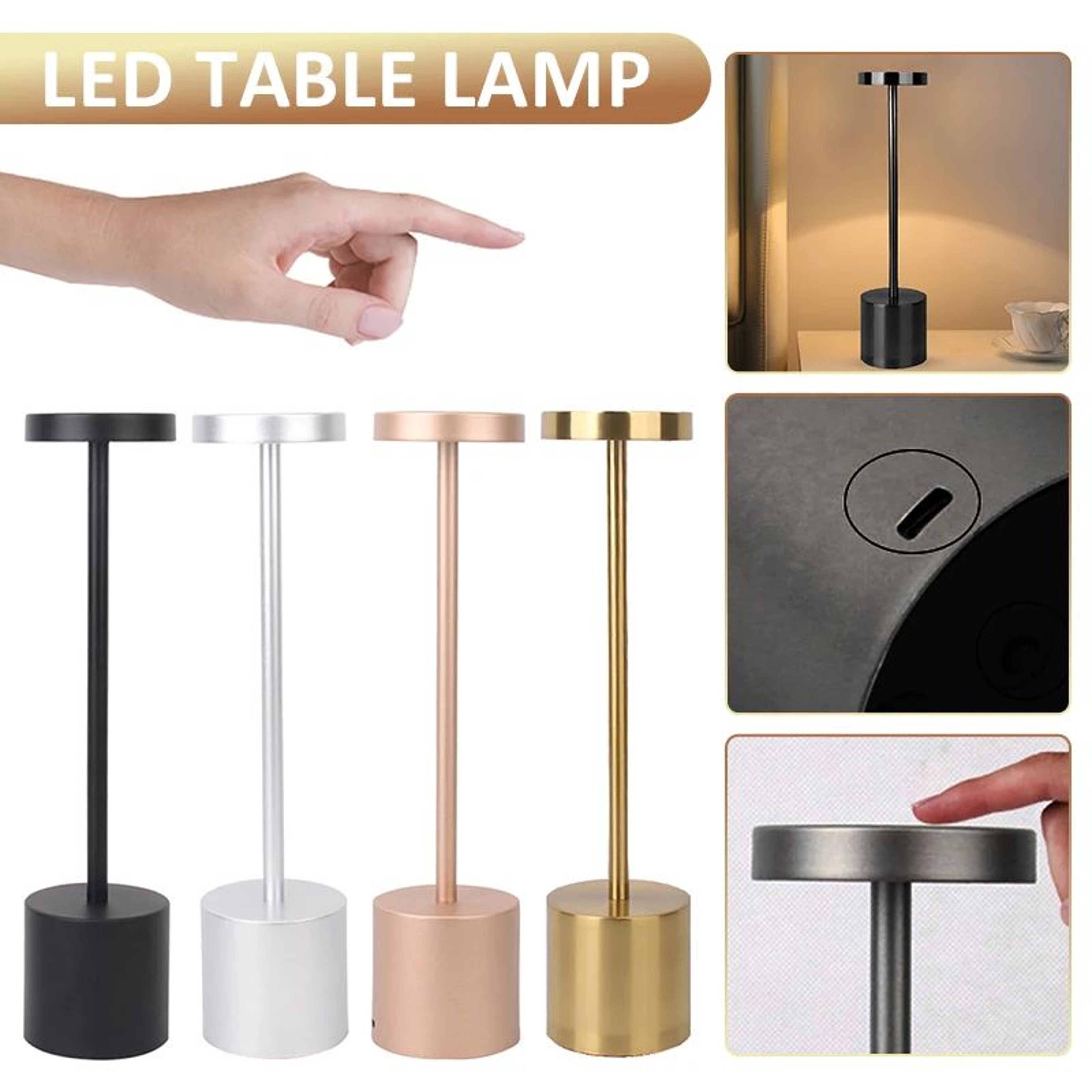 Cordless 3 Color LED Touch Table Lamp 4