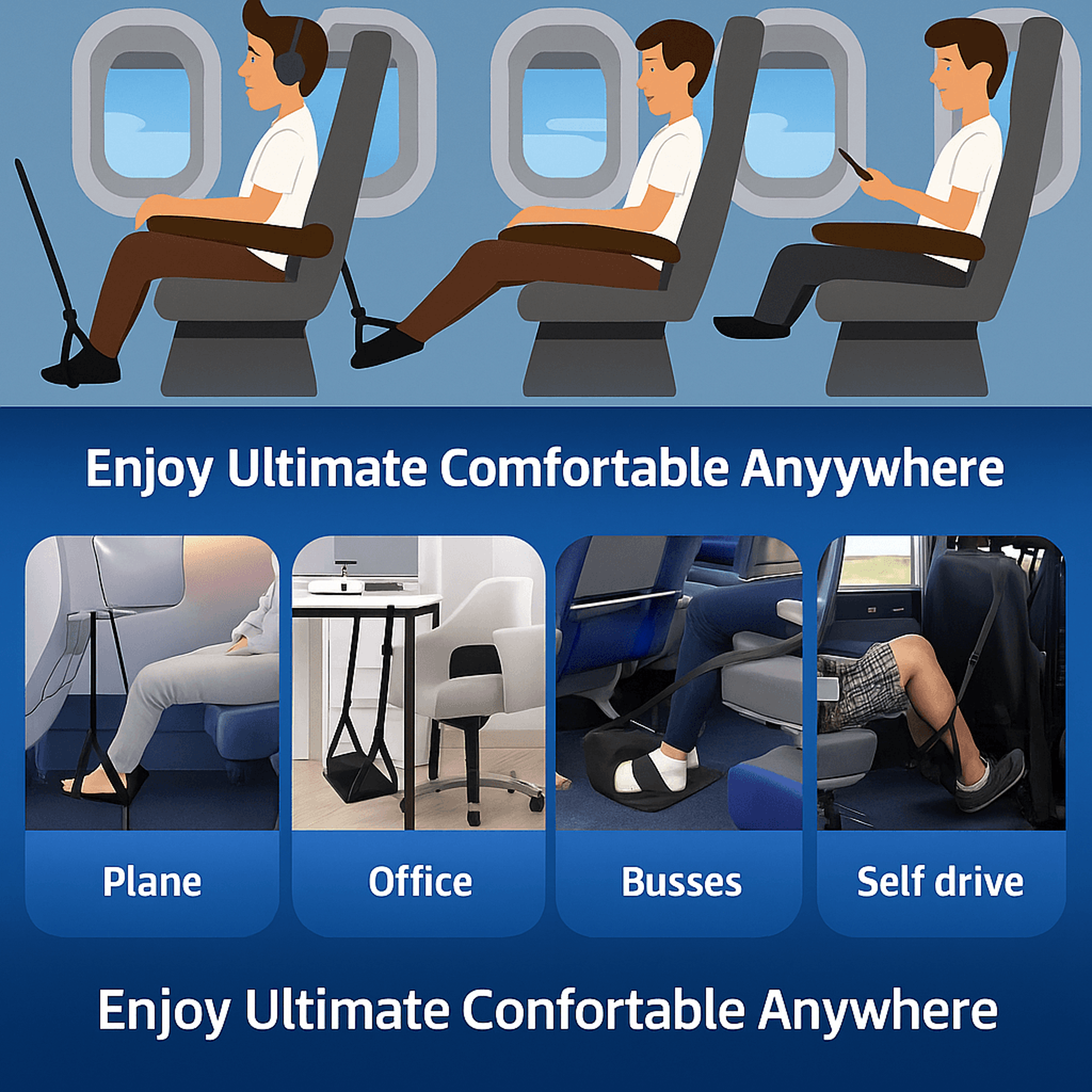 Adjustable Airplane Foot Hammock With Memory Foam Removable Pad For Travel Comfort 5