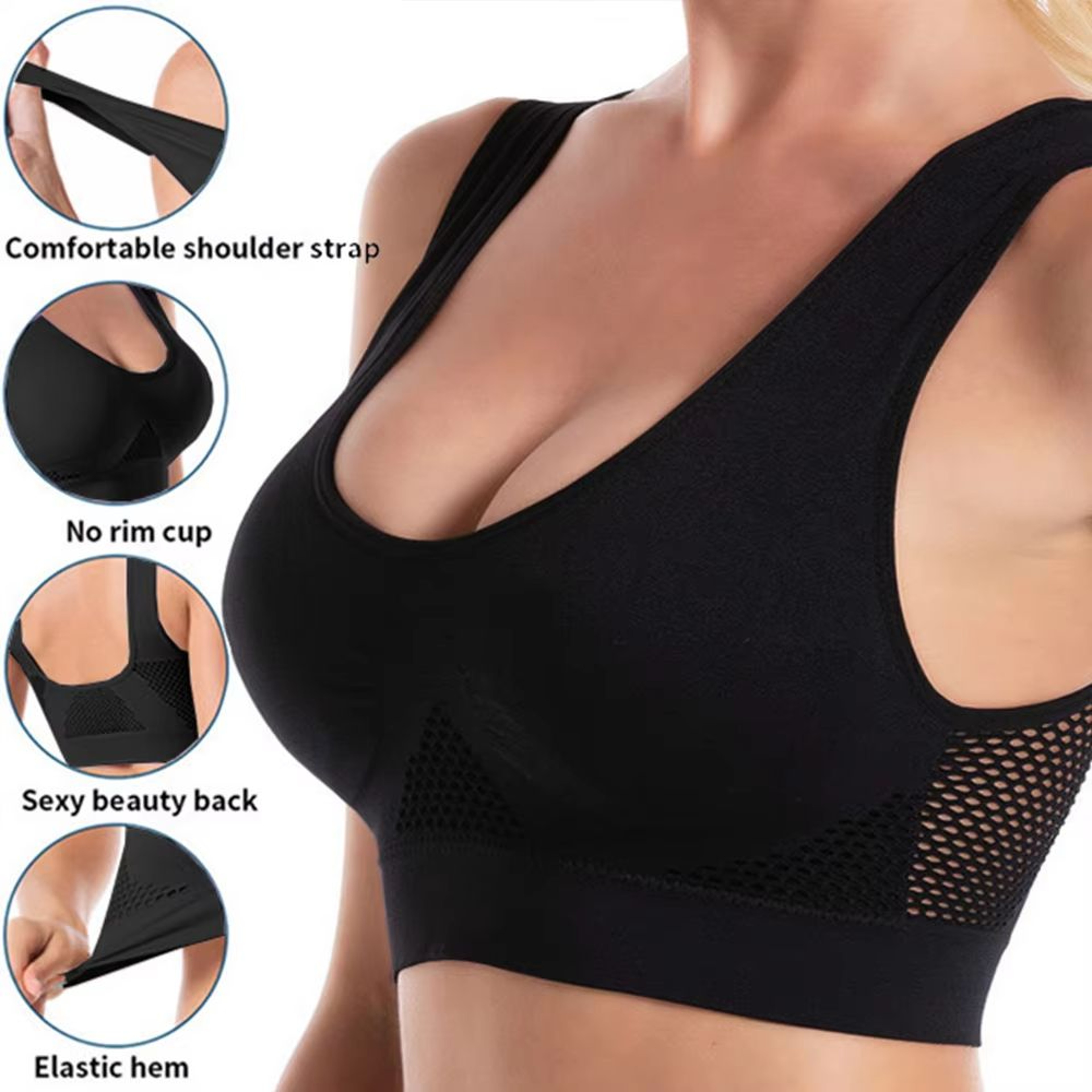 Seamless Mesh PlusSize Wireless Sports Bra 6XL  Breathable Shockproof Crop Top 0