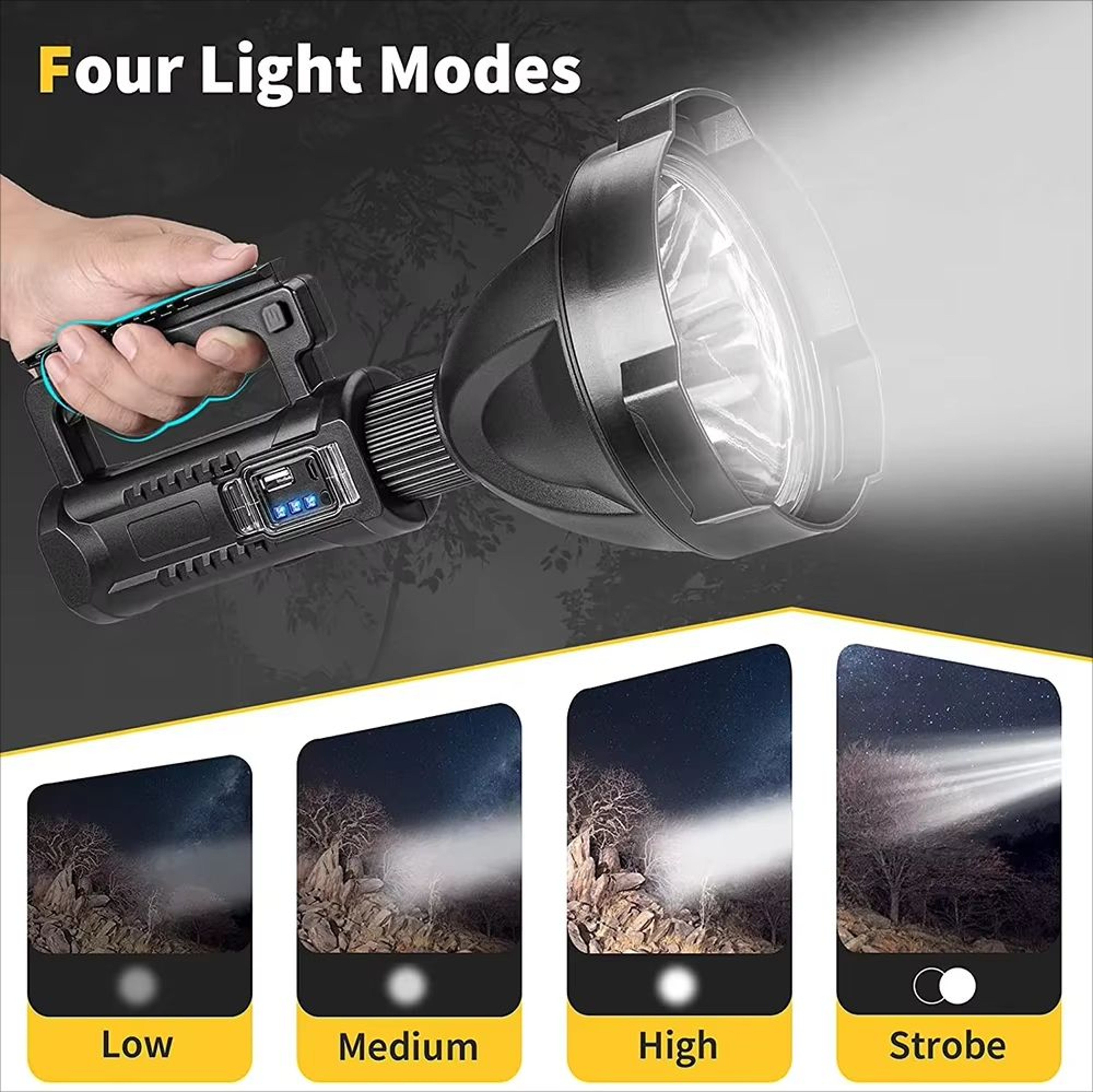 P150 XHP90 Rechargeable Spotlight  UltraPowerful Handheld Flashlight With TypeC Charging 5