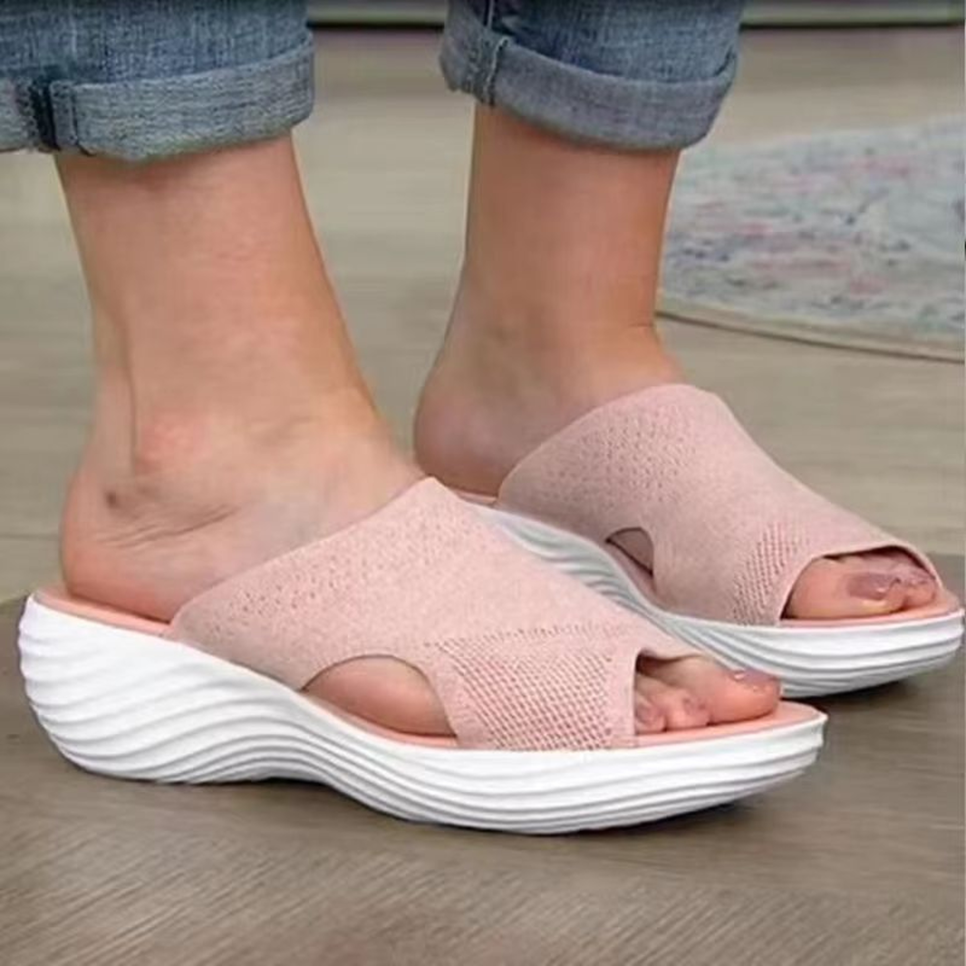 Women Lightweight Slip On Sandals With Low Heels  Elastic Summer Shoes For Casual Comfort 5