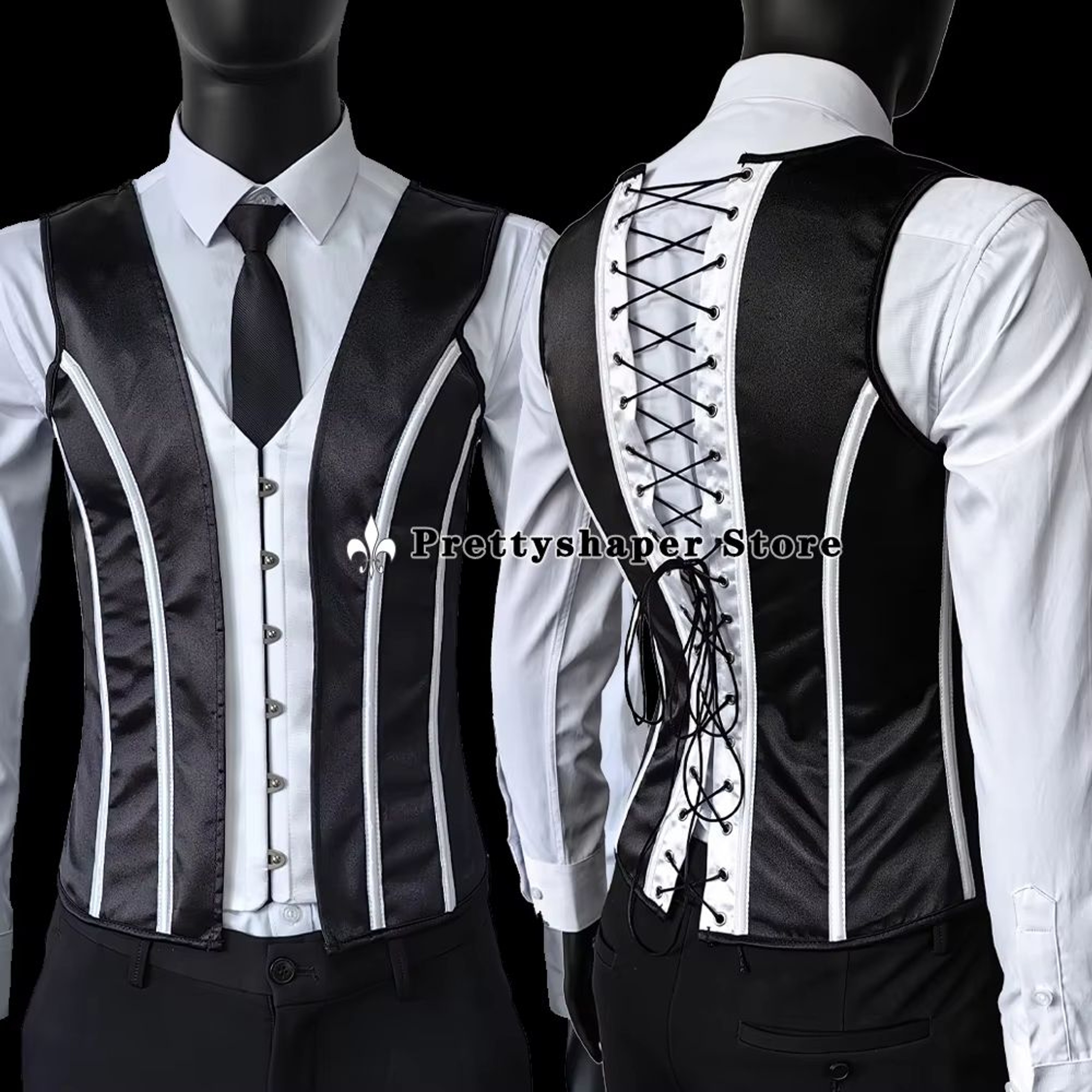 Elegant Renaissance Mens Waist Cincher  SteelBoned Medieval Corset Vest For Stomach Control 5