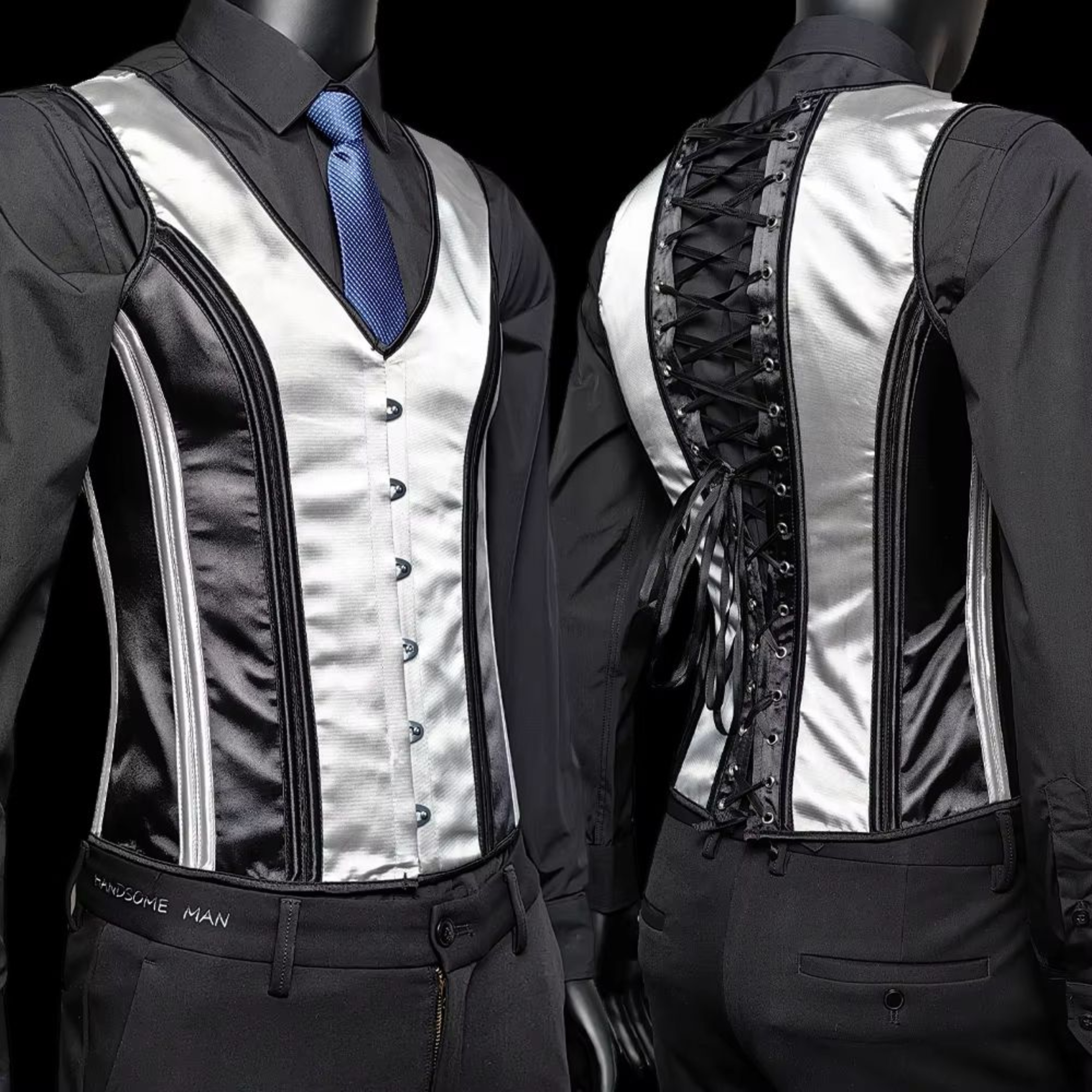 Elegant Renaissance Mens Waist Cincher  SteelBoned Medieval Corset Vest For Stomach Control 13