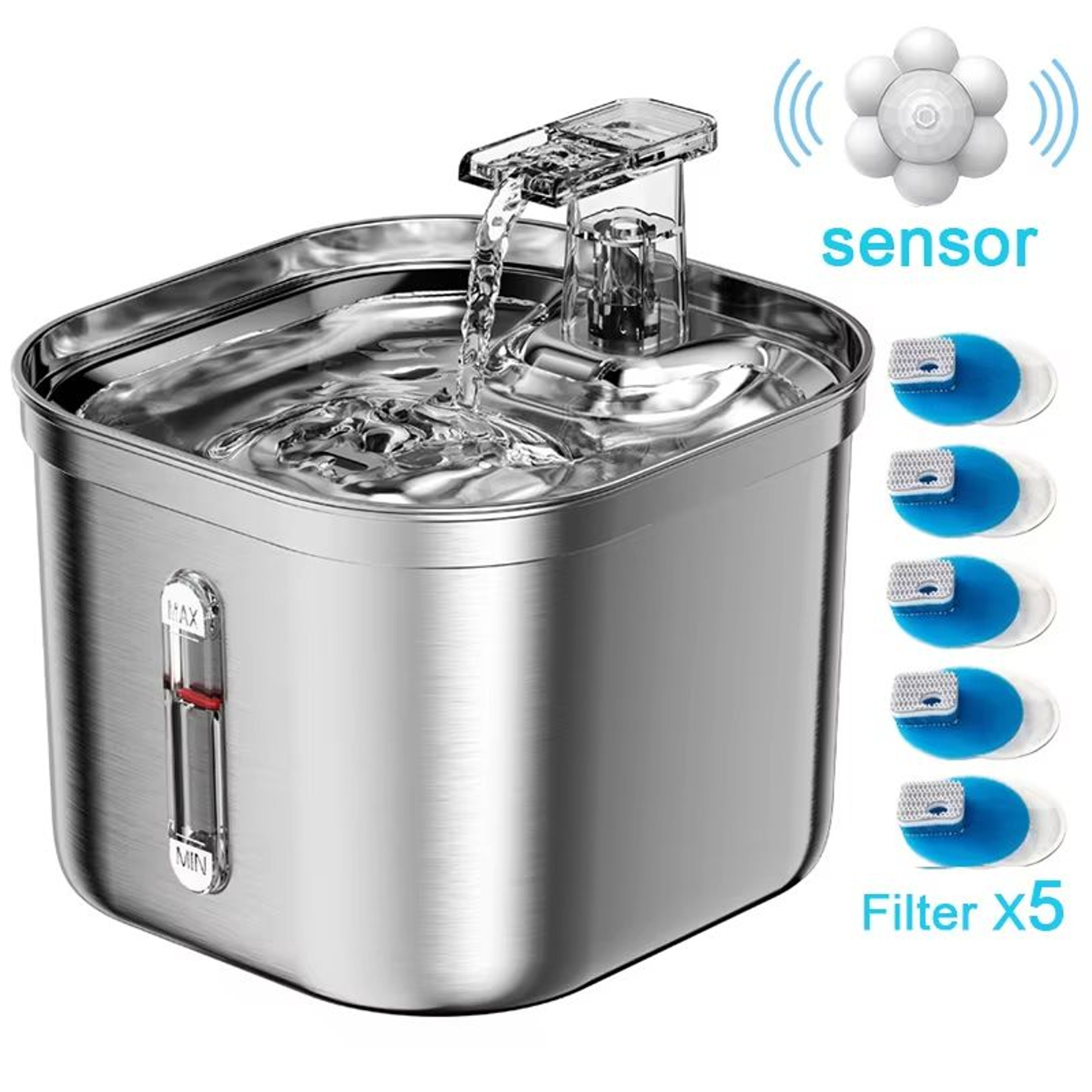 Stainless Steel Cat Fountain  Automatic Water Dispenser With Sensor And Filter For Cats UltraQuiet  7