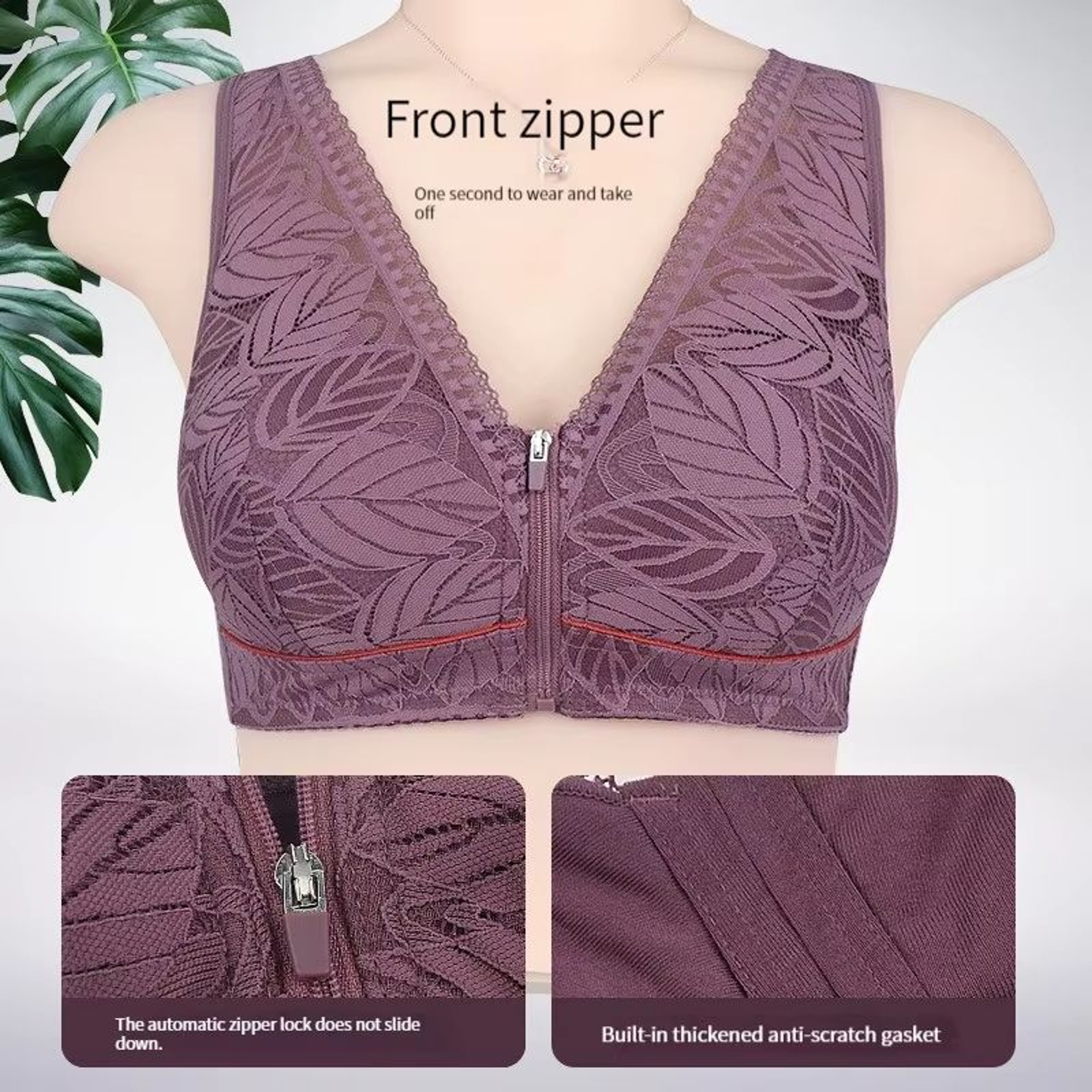 PlusSize Front Zip Sports Bra Cotton Support Tank 1