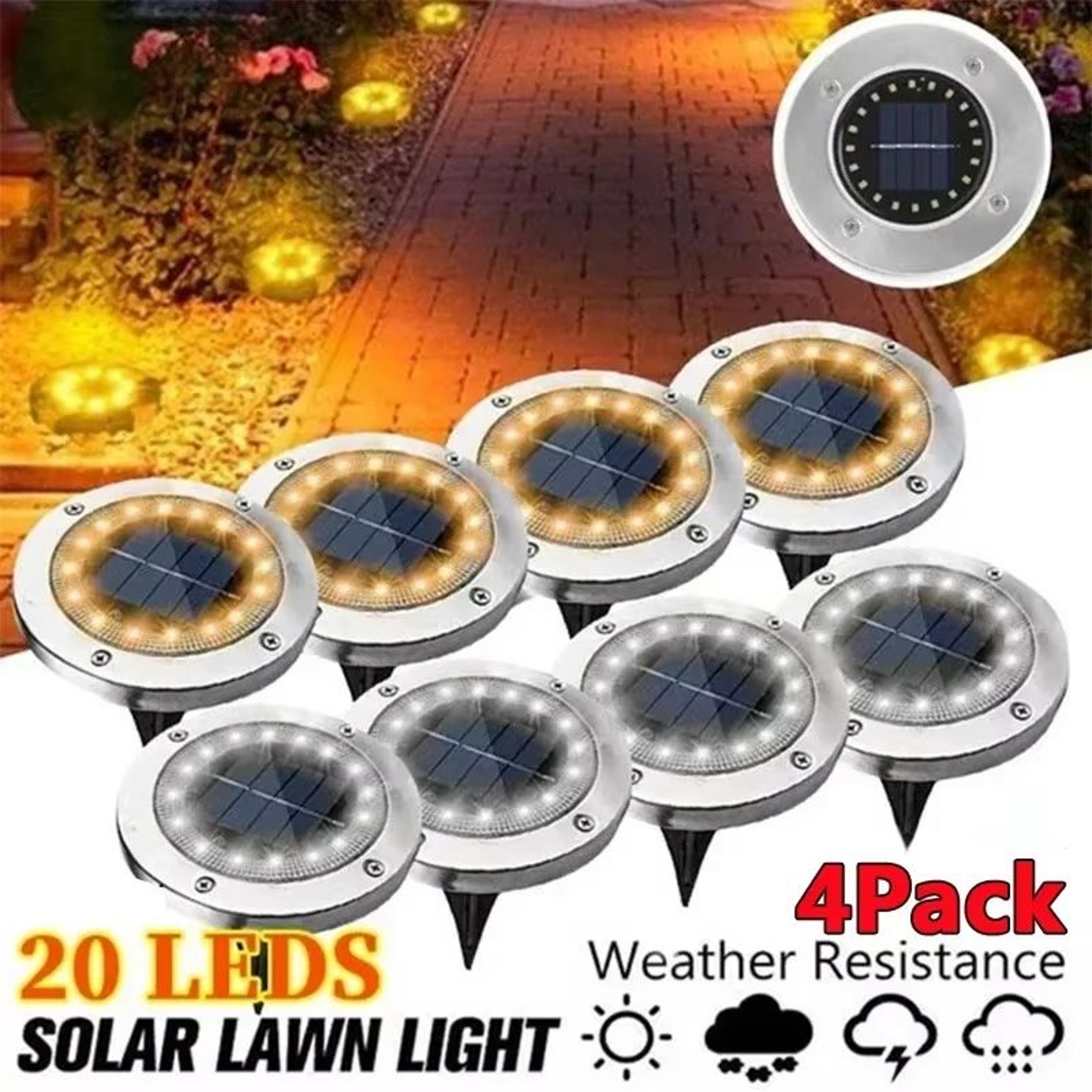Solar Disk Garden Lights  Waterproof LED Outdoor Pathway  Landscape Lighting 0