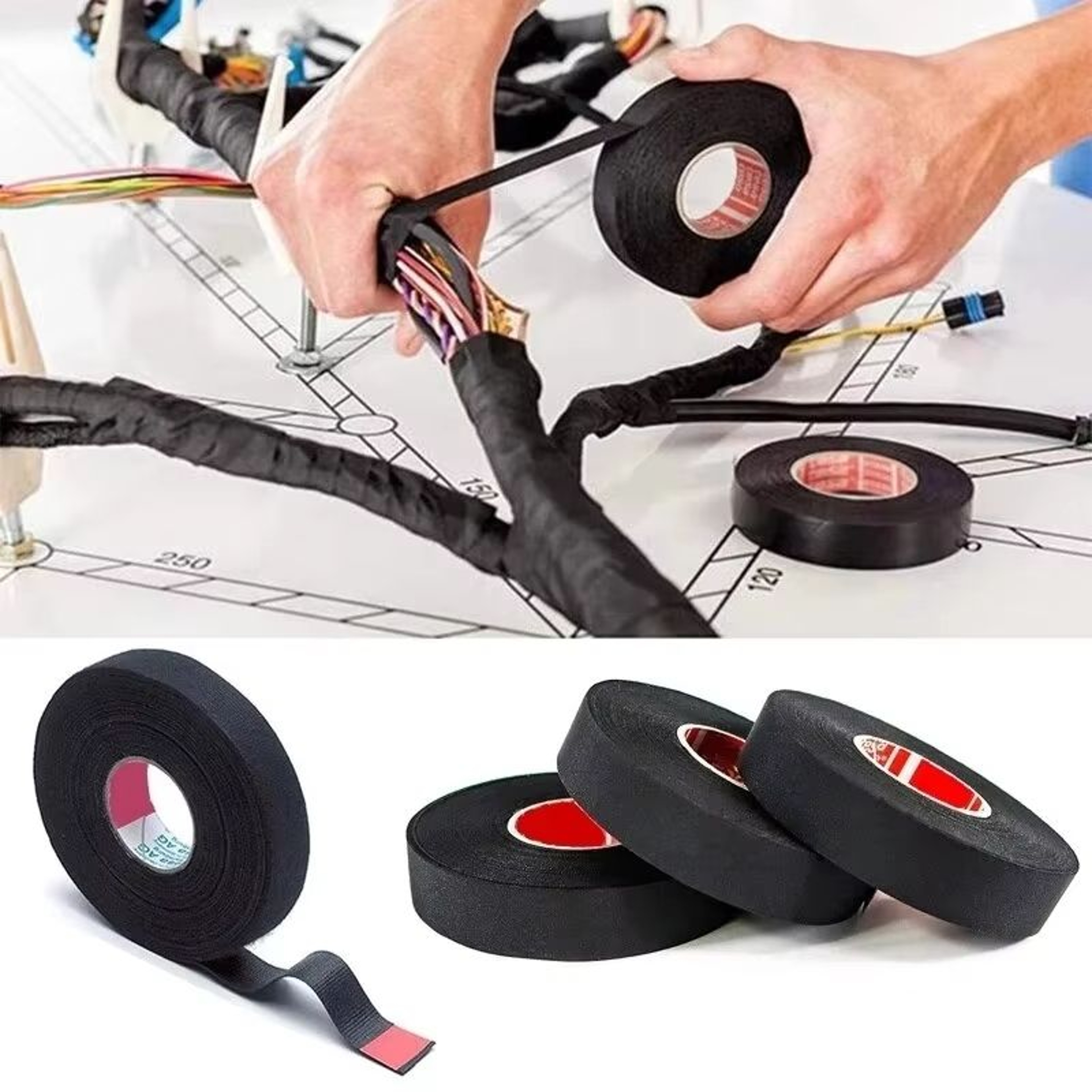 HeatResistant Adhesive Cloth Tape  15M Flame Retardant Automotive Wire Harness Wrap 0