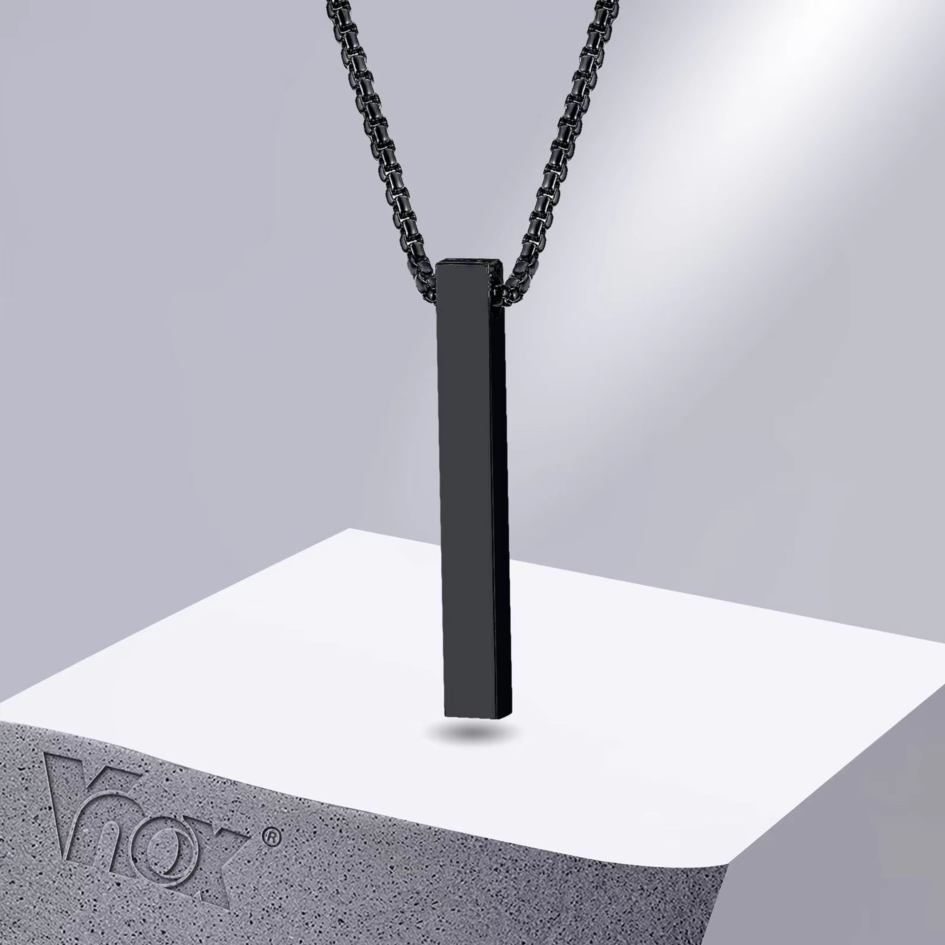 Stainless Steel Bar Pendant Necklace  Minimalist 3D Pillar Design For Men  Women 0