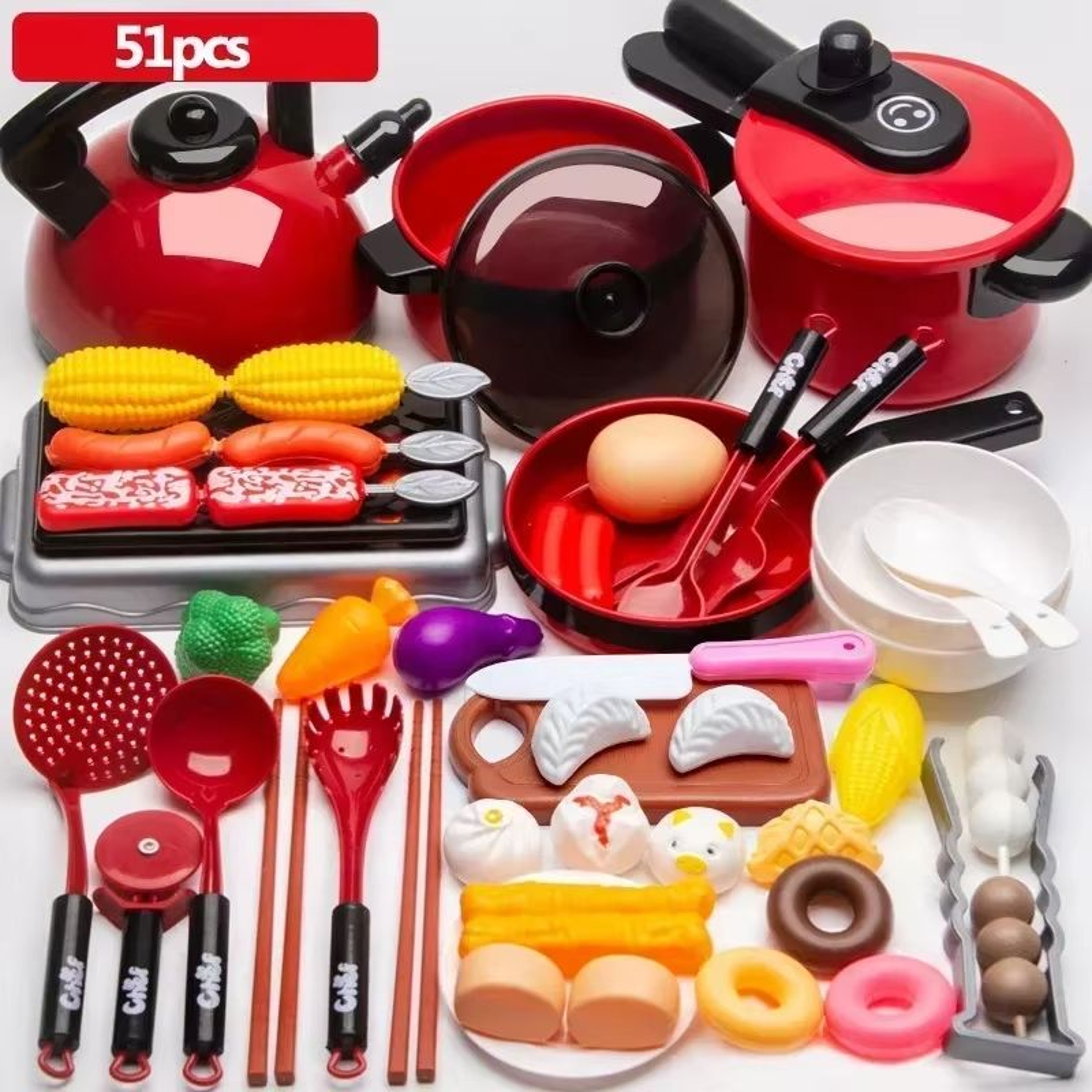 LittleChef Pretend Play Kitchen Set For Kids With Cutting Food  Utensils 7