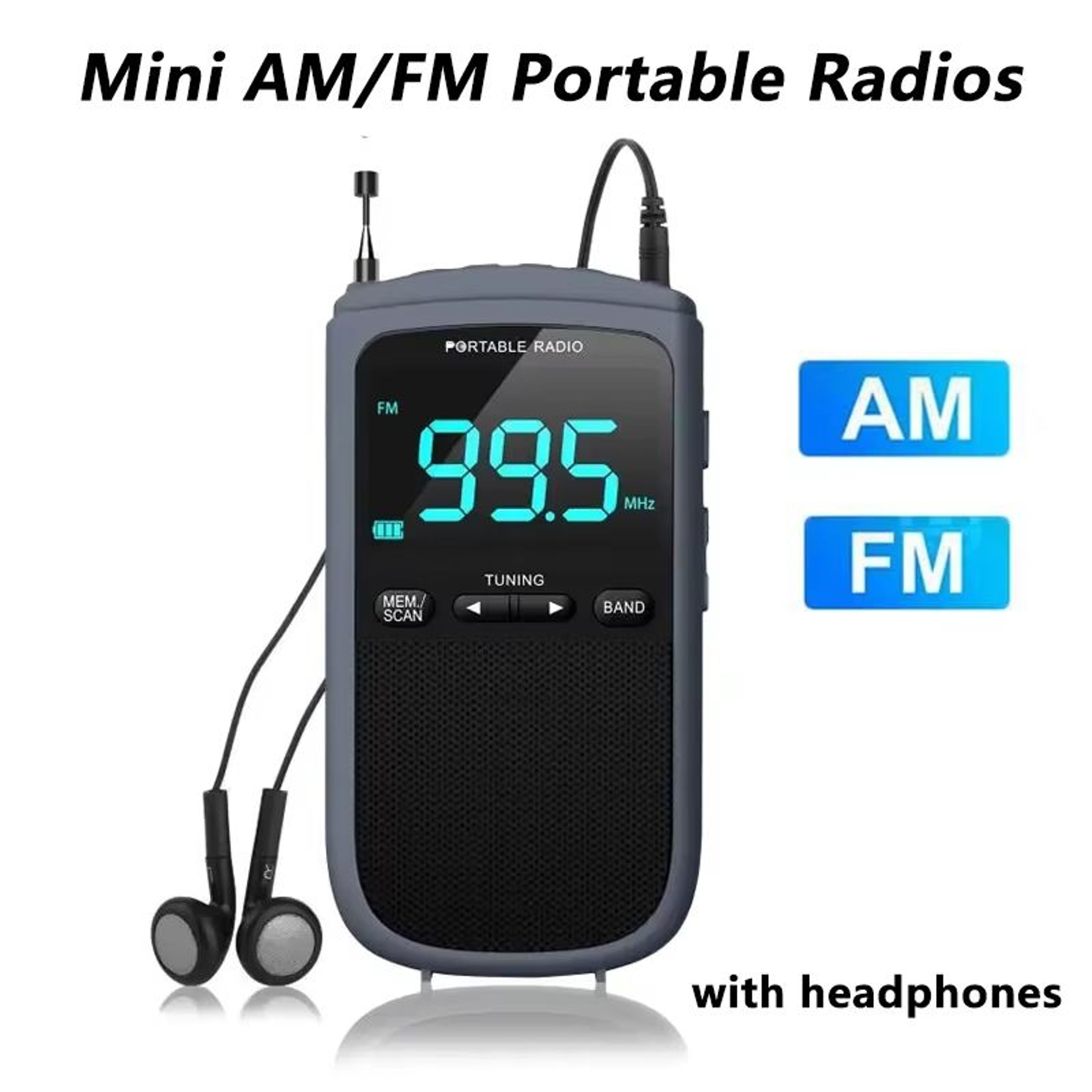 Mini AMFM Portable Radio With Stereo Speaker  Rechargeable Pocket Radio With Alarm Clock  Weather B 0