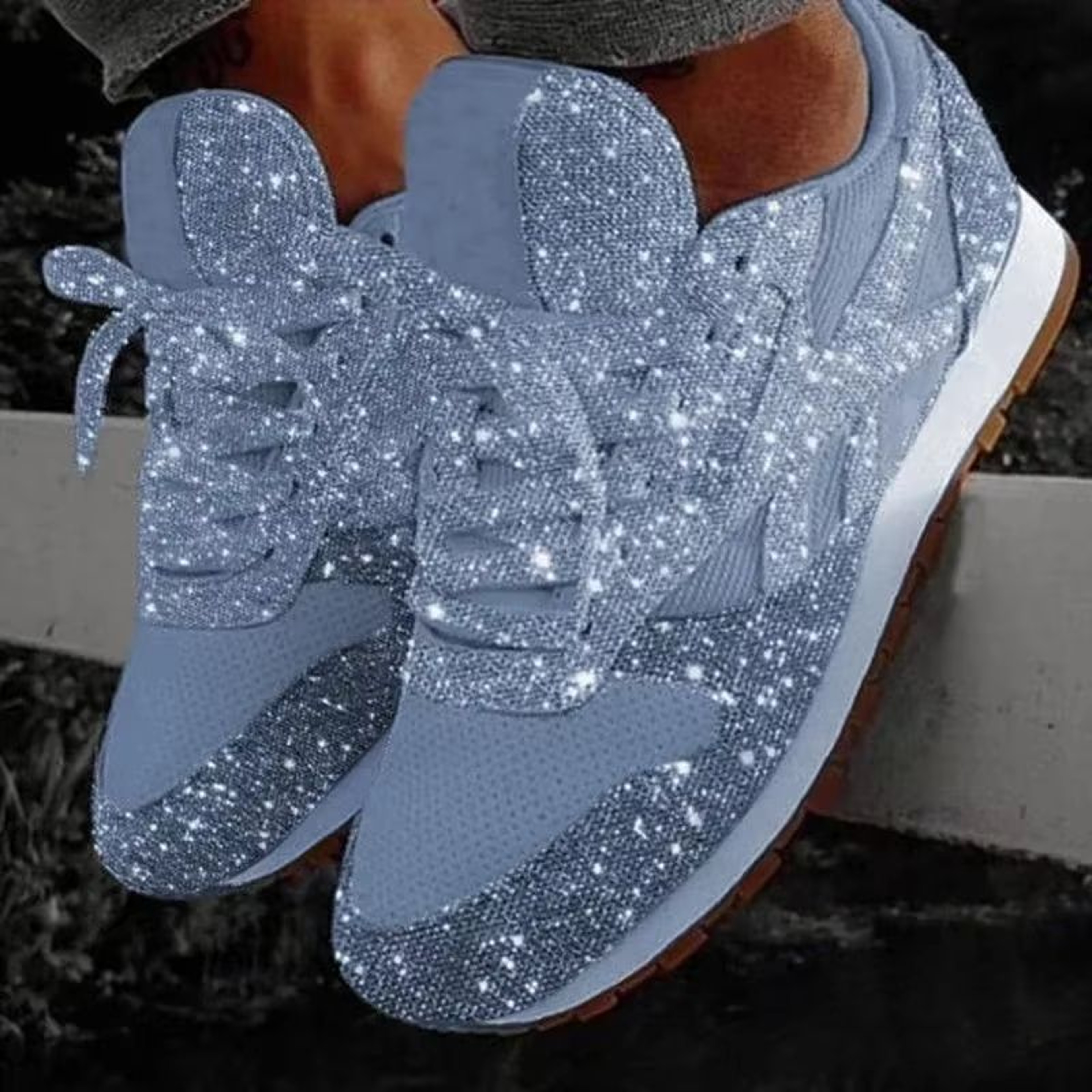 Womens Bling Mesh Platform Sneakers Casual LaceUp Vulcanized Shoes For Outdoor Fashion 0