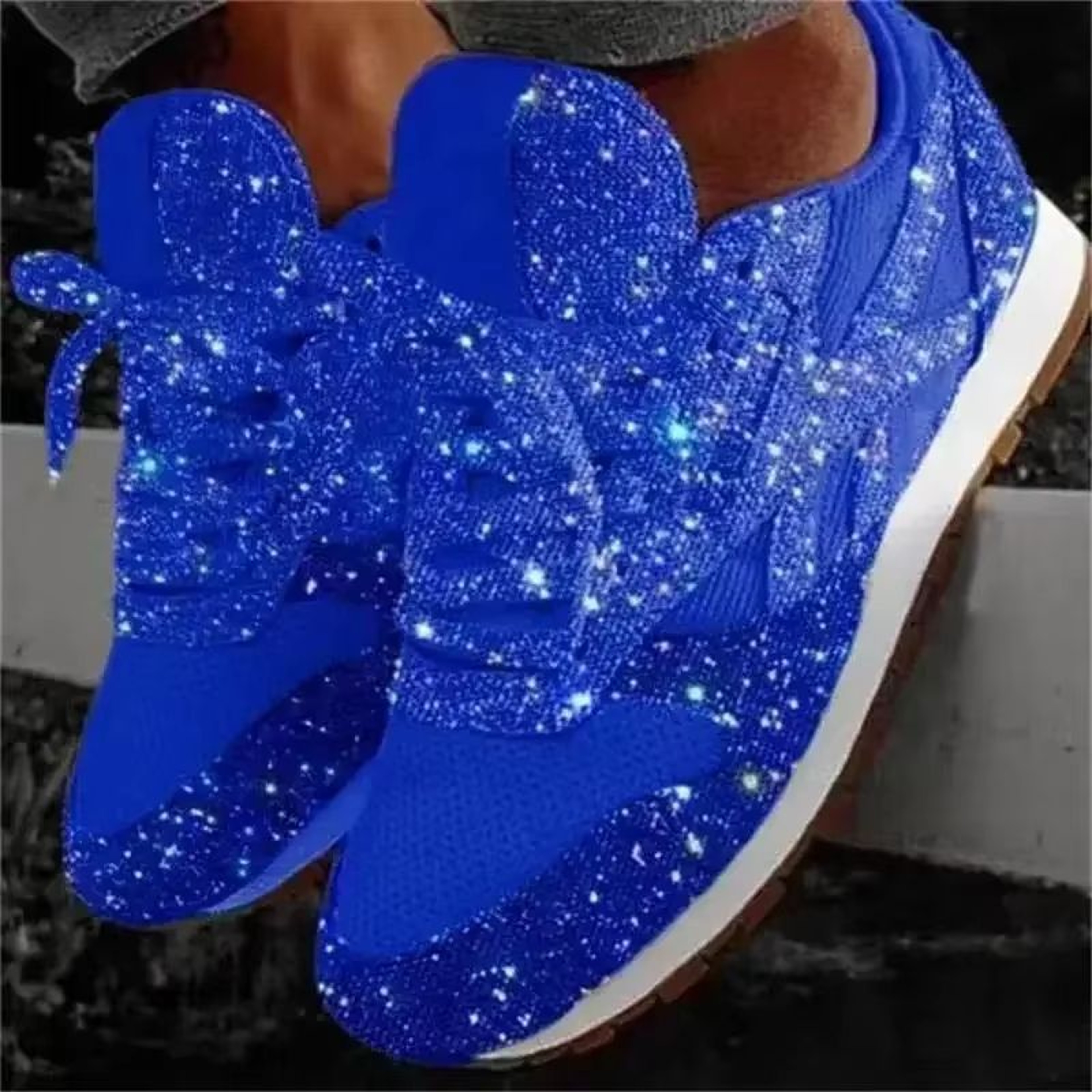 Womens Bling Mesh Platform Sneakers Casual LaceUp Vulcanized Shoes For Outdoor Fashion 8