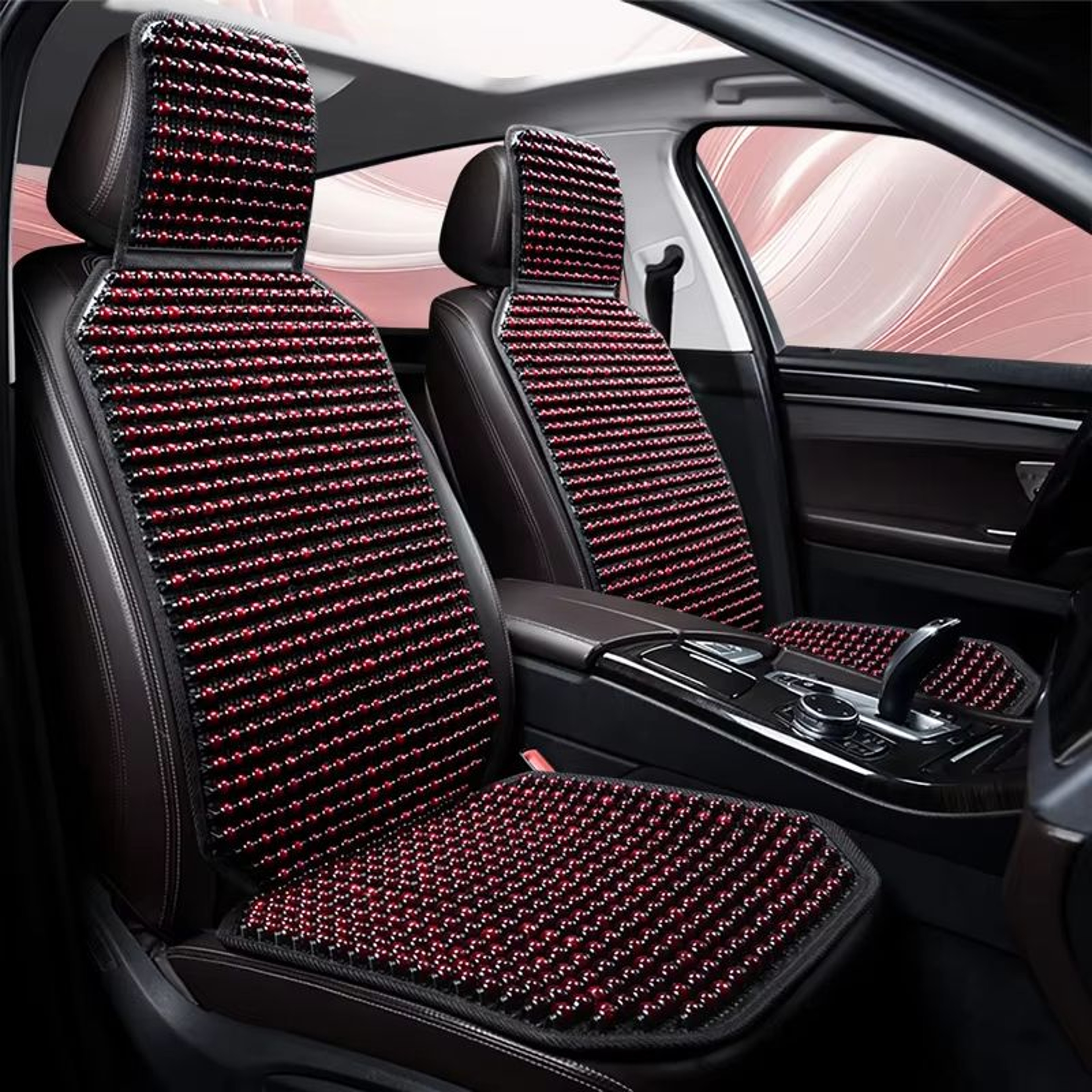 Wooden Bead Car Seat Cushion  Universal Cooling  Breathable Cover With NonSlip Base Available In 5  0