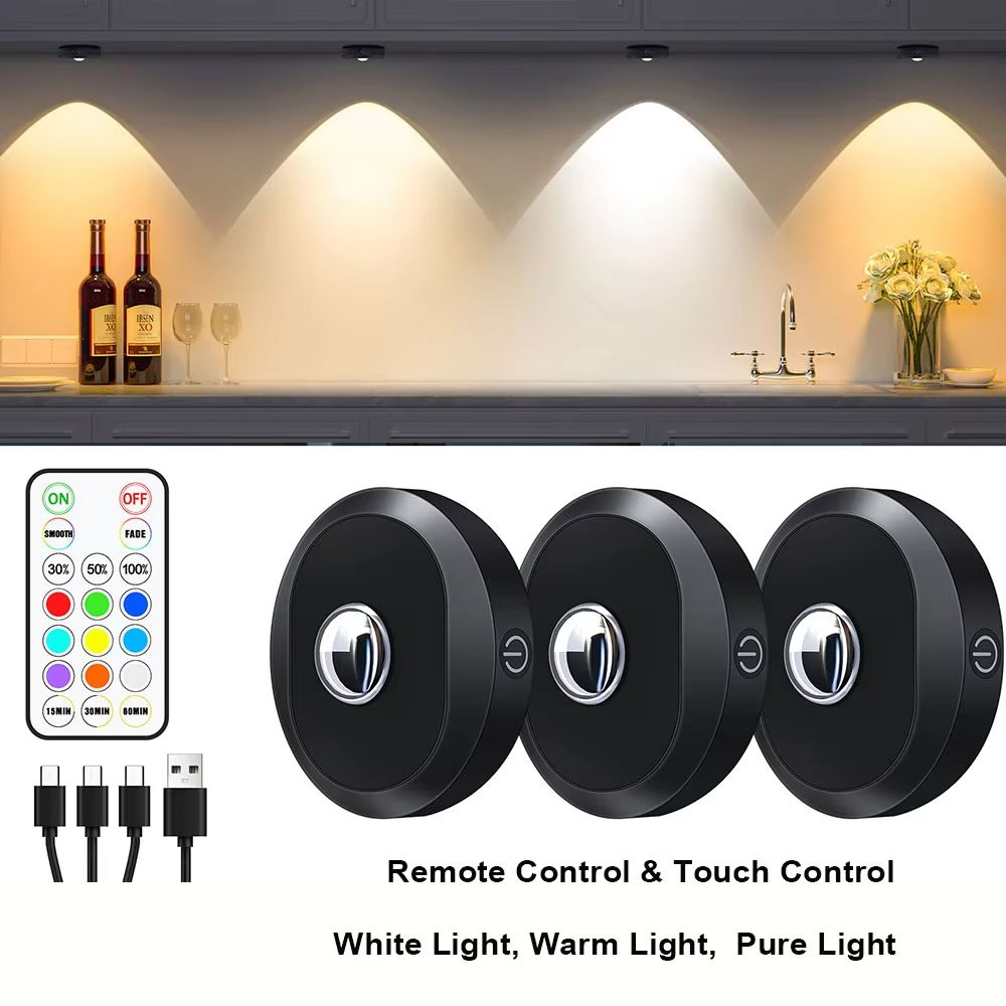 WILLED Rechargeable RGB Puck Light  1200mAh Battery With Remote And Touch Control 6