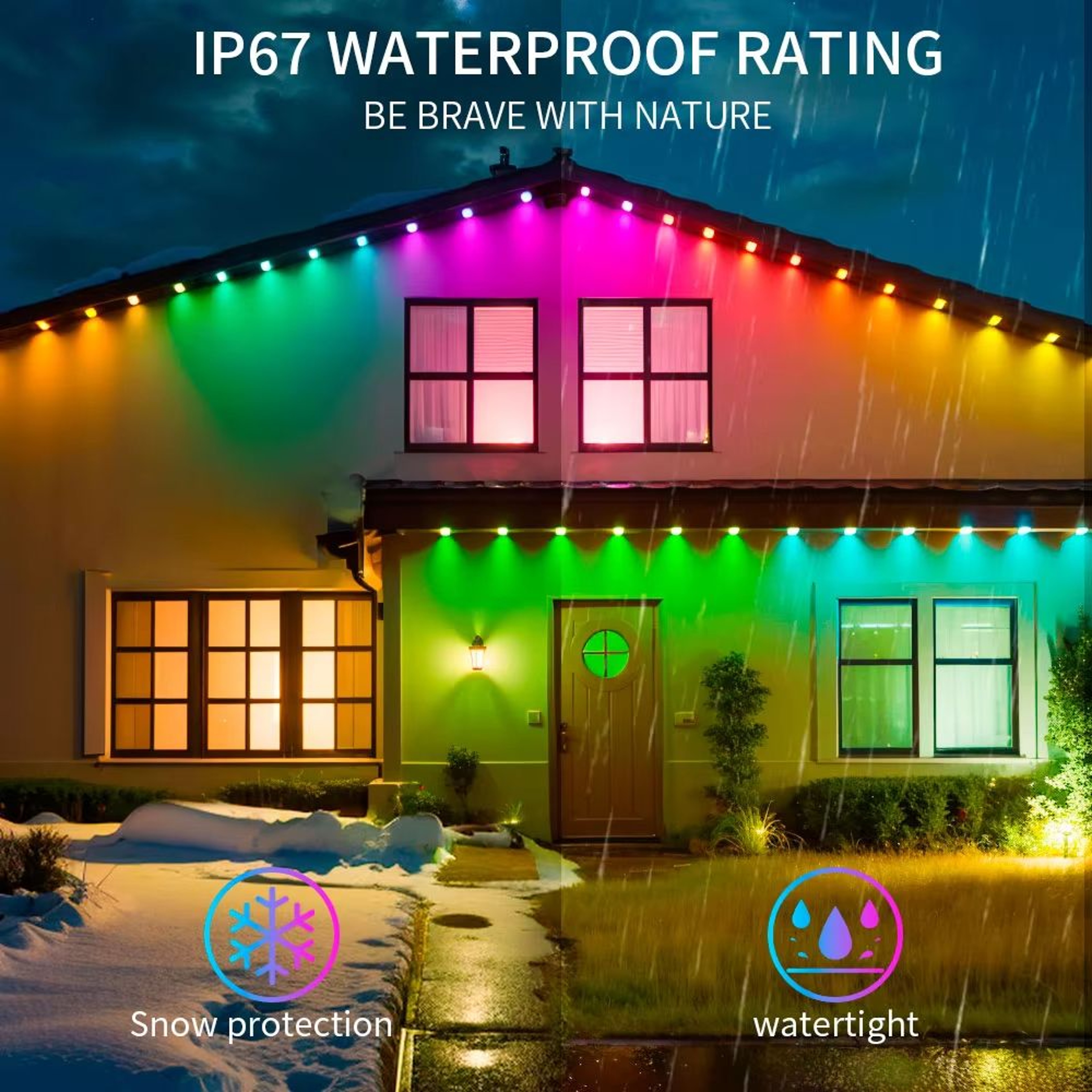 BrightAura Smart Outdoor RGBIC LED Eaves Light String Kit With Alexa Google Voice Control 5