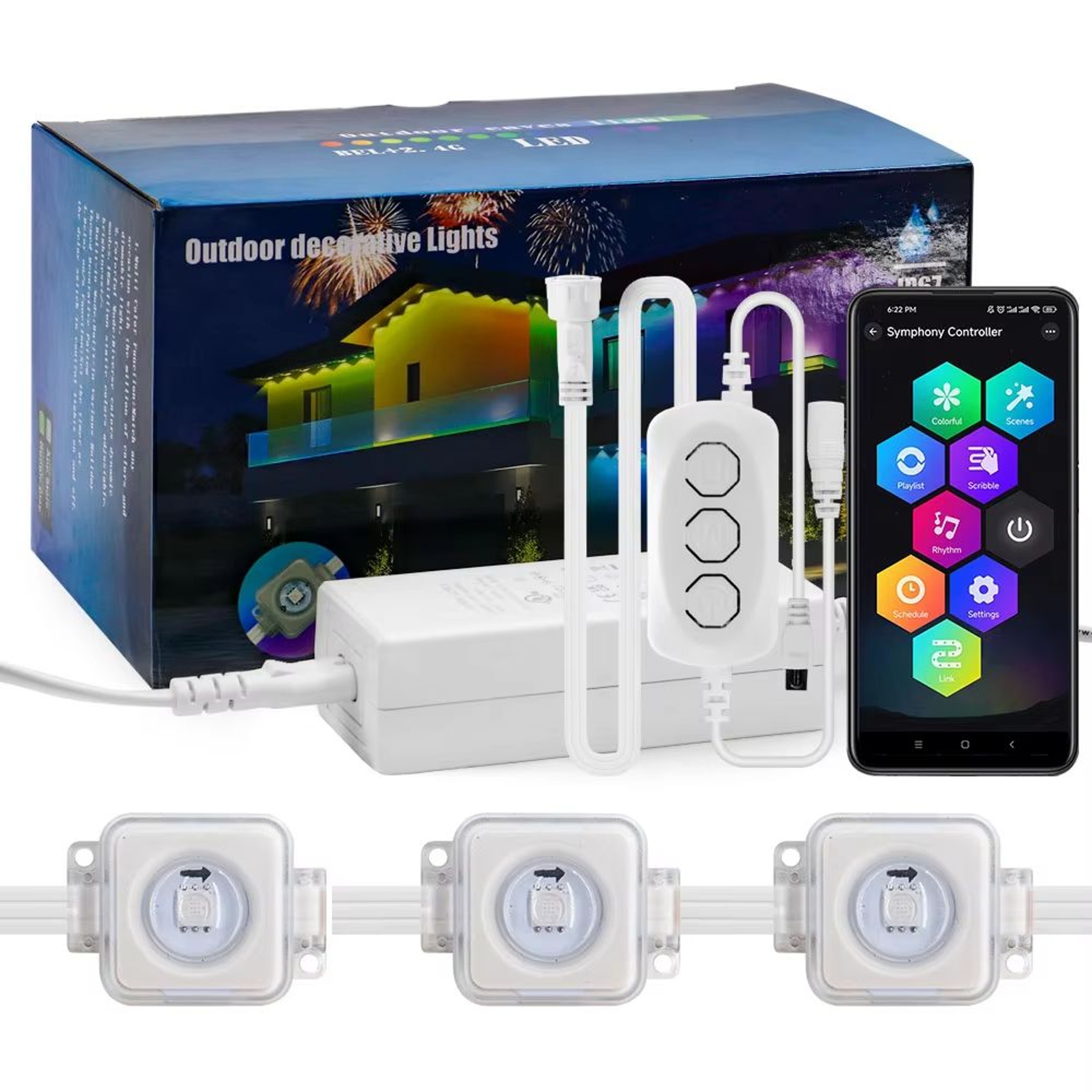 BrightAura Smart Outdoor RGBIC LED Eaves Light String Kit With Alexa Google Voice Control 6
