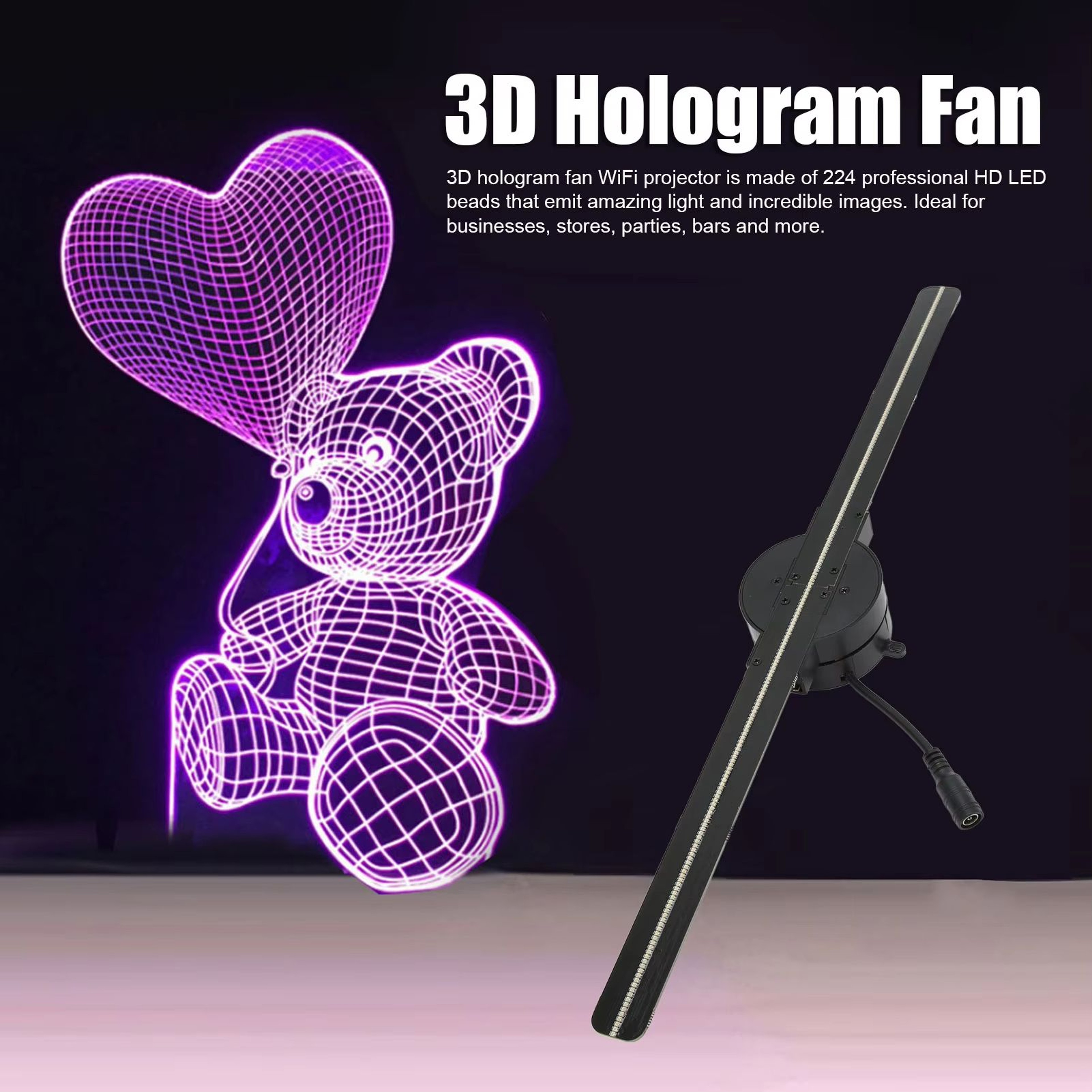 RainbowPro 165 Inch 3D Hologram Fan With 224 LED Light Beads And WiFi Control 0