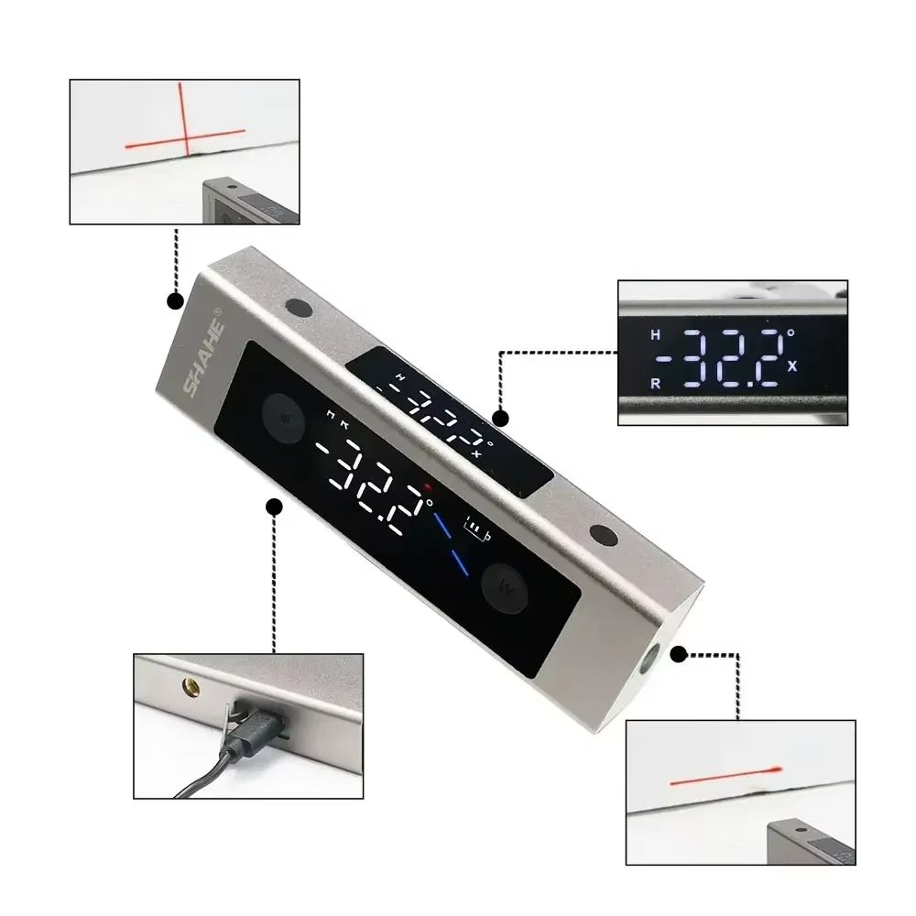 SHAHE Precision Laser Inclinometer And Digital Protractor With 2 In 1 Laser Level And Type C Chargi 3