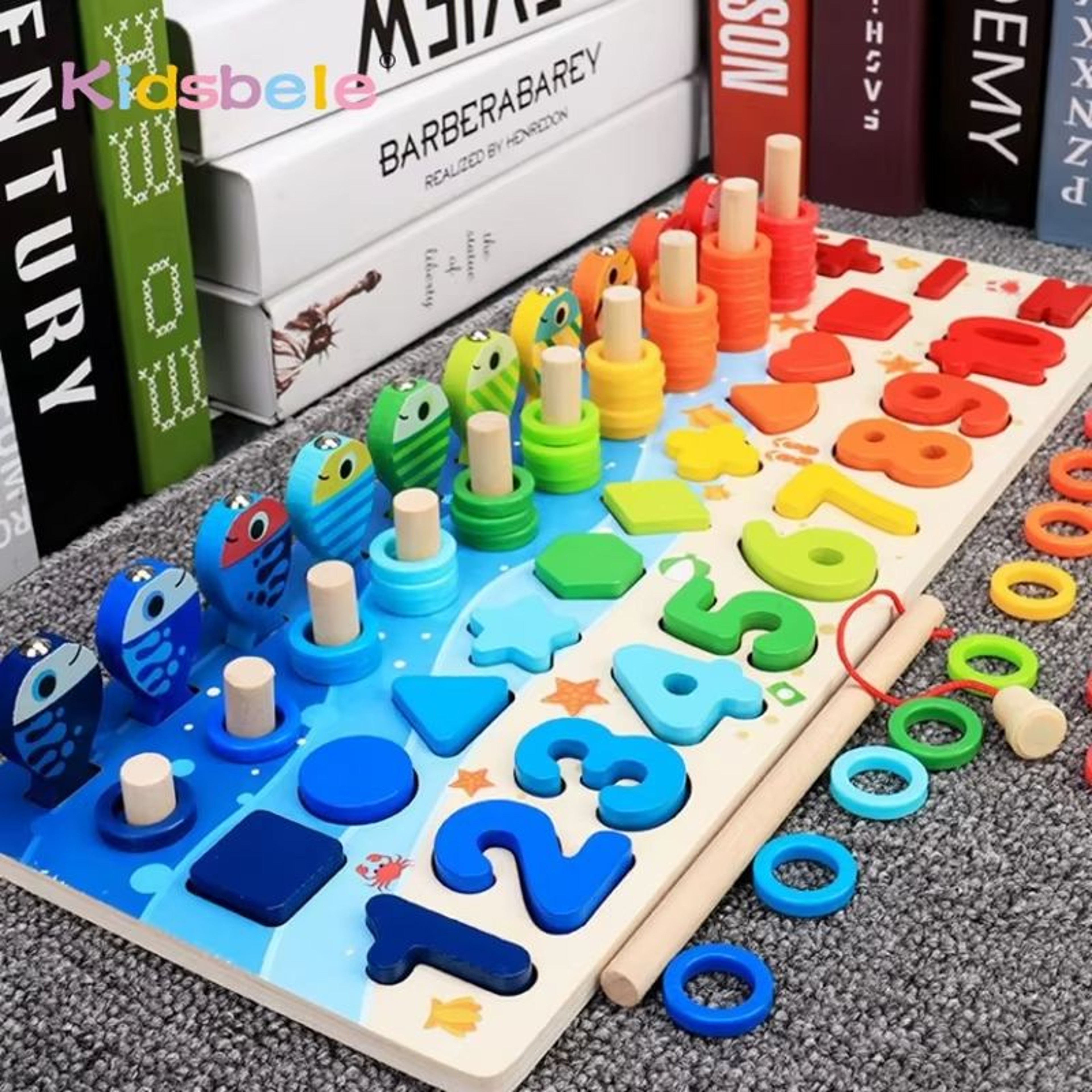 Kids Montessori Math Toy  Educational Wooden Puzzle  Fishing Game With Number And Shape Matching So 0