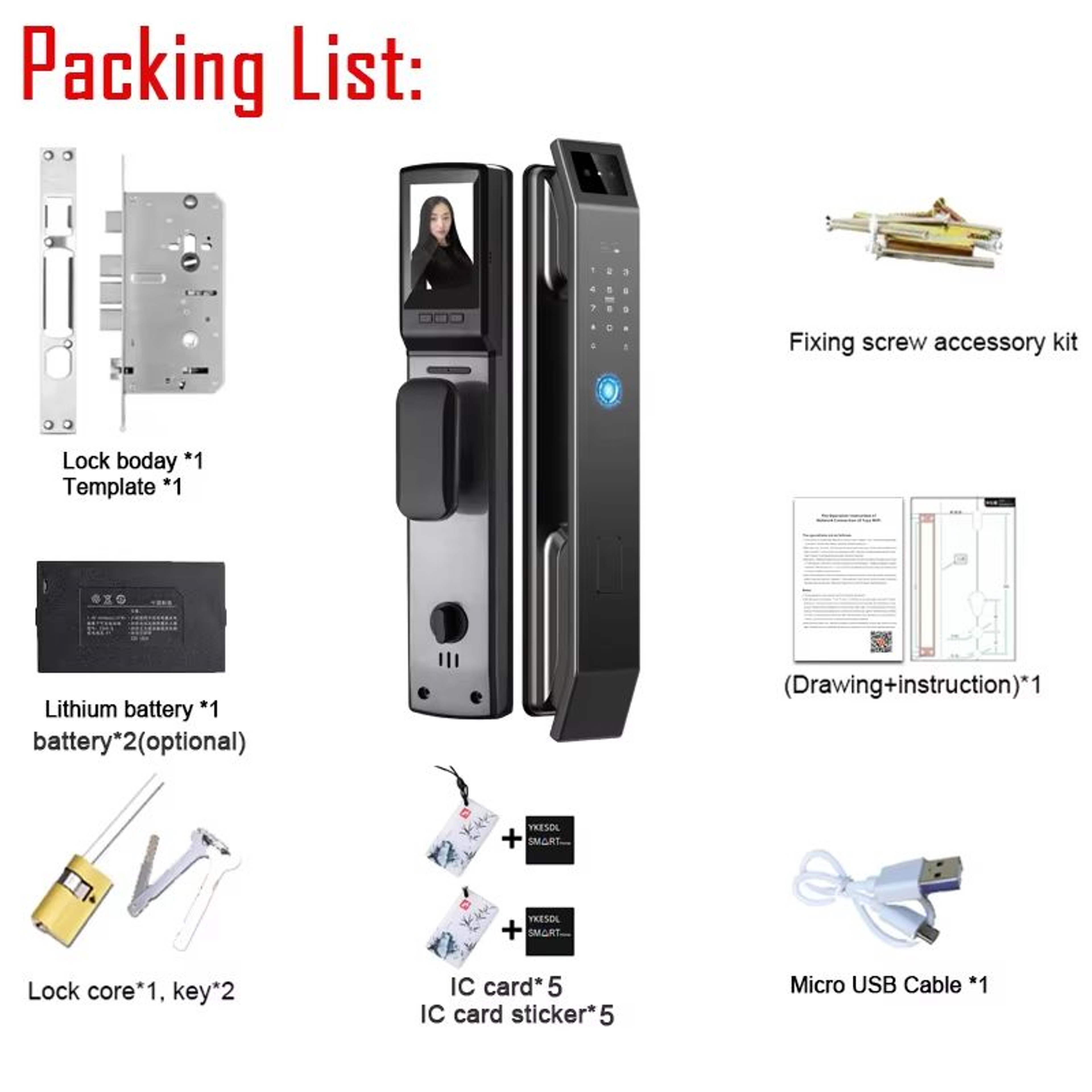 3D Face Recognition Unlock Digital Door Lock With Camera FIngerprint Password Unlock Keyless Electr 5