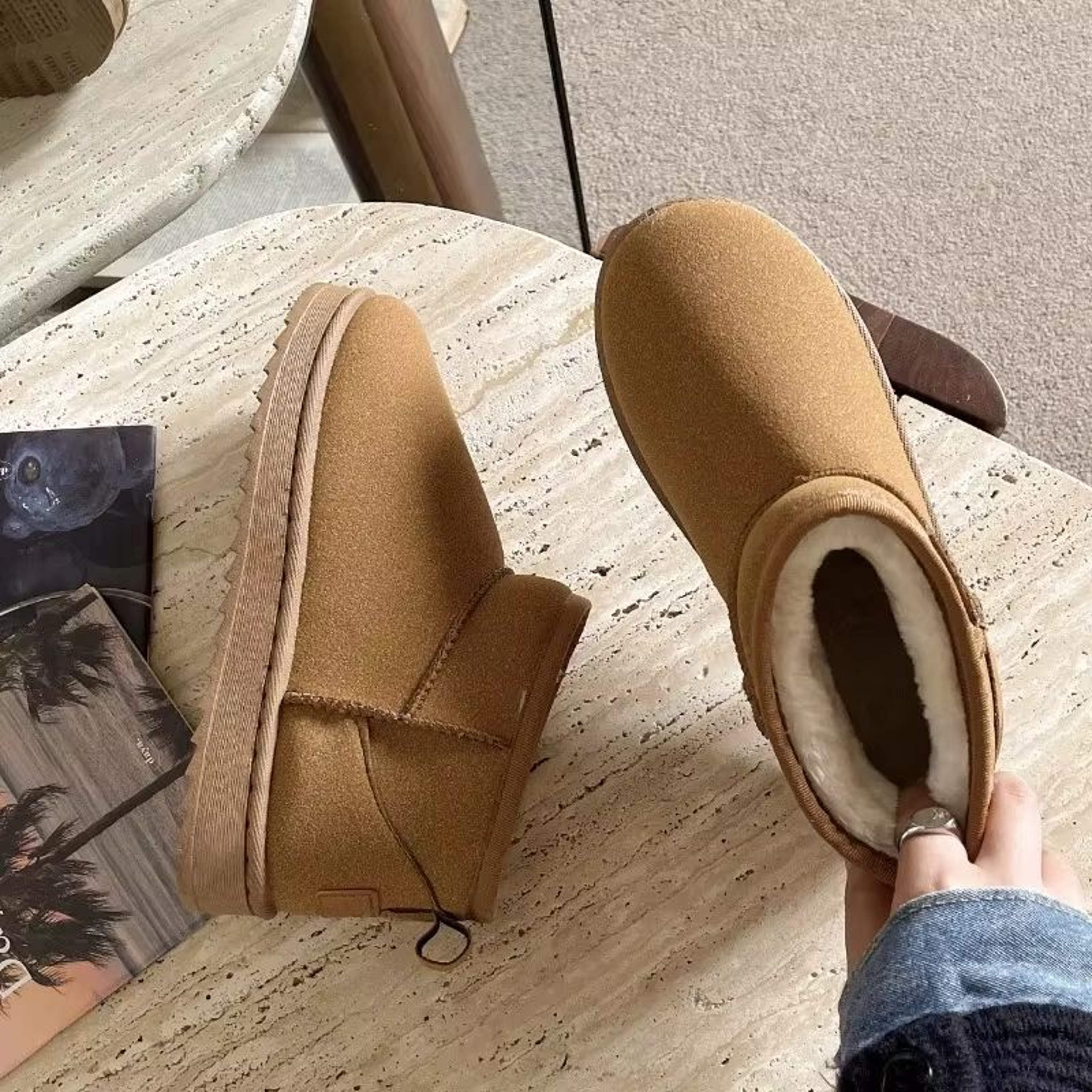 Women Winter Platform Ankle Boots Warm Leather Fur Lined Ultra Mini Booties 0