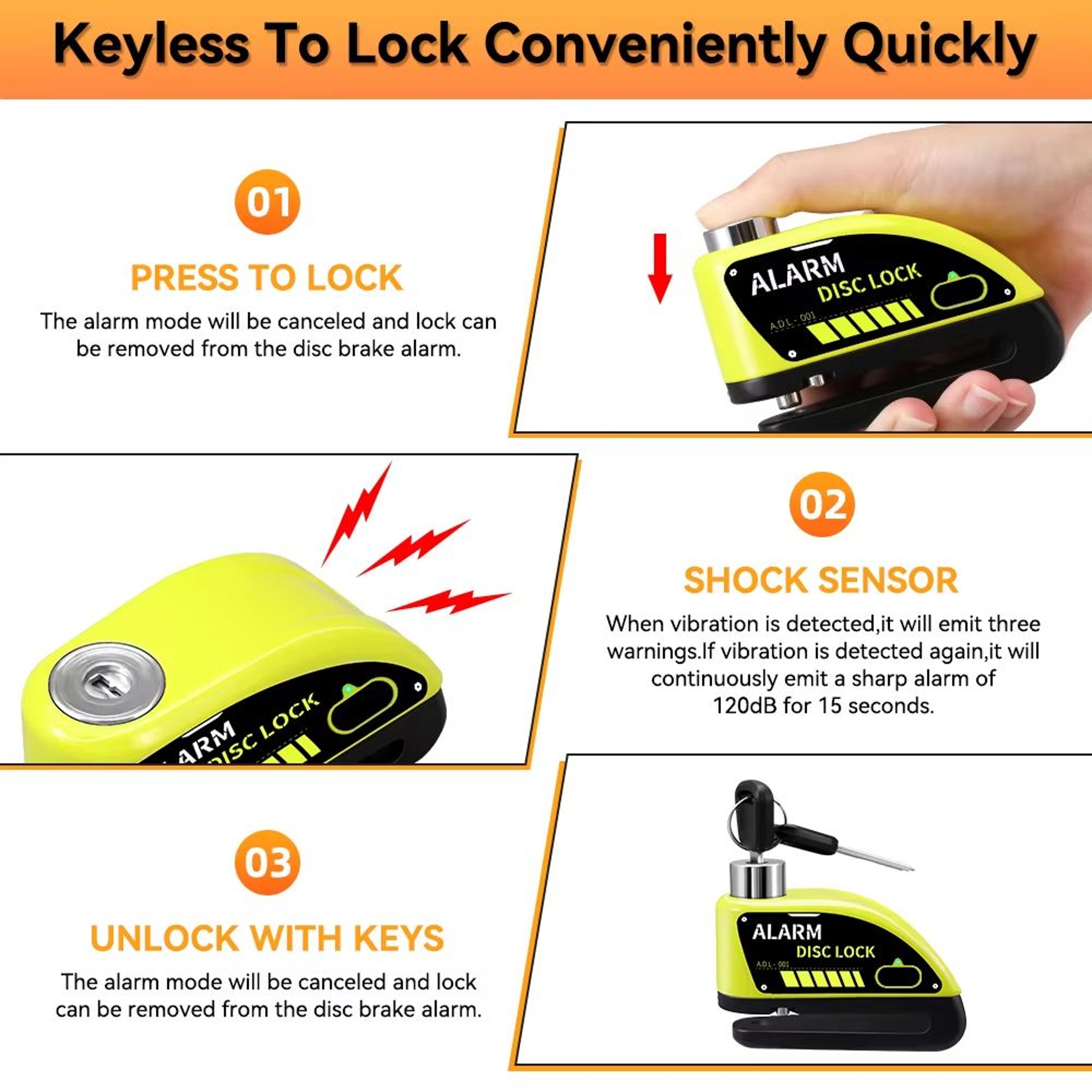 Motorcycle Alarm Disc Brake Lock  110dB Waterproof AntiTheft Padlock 3