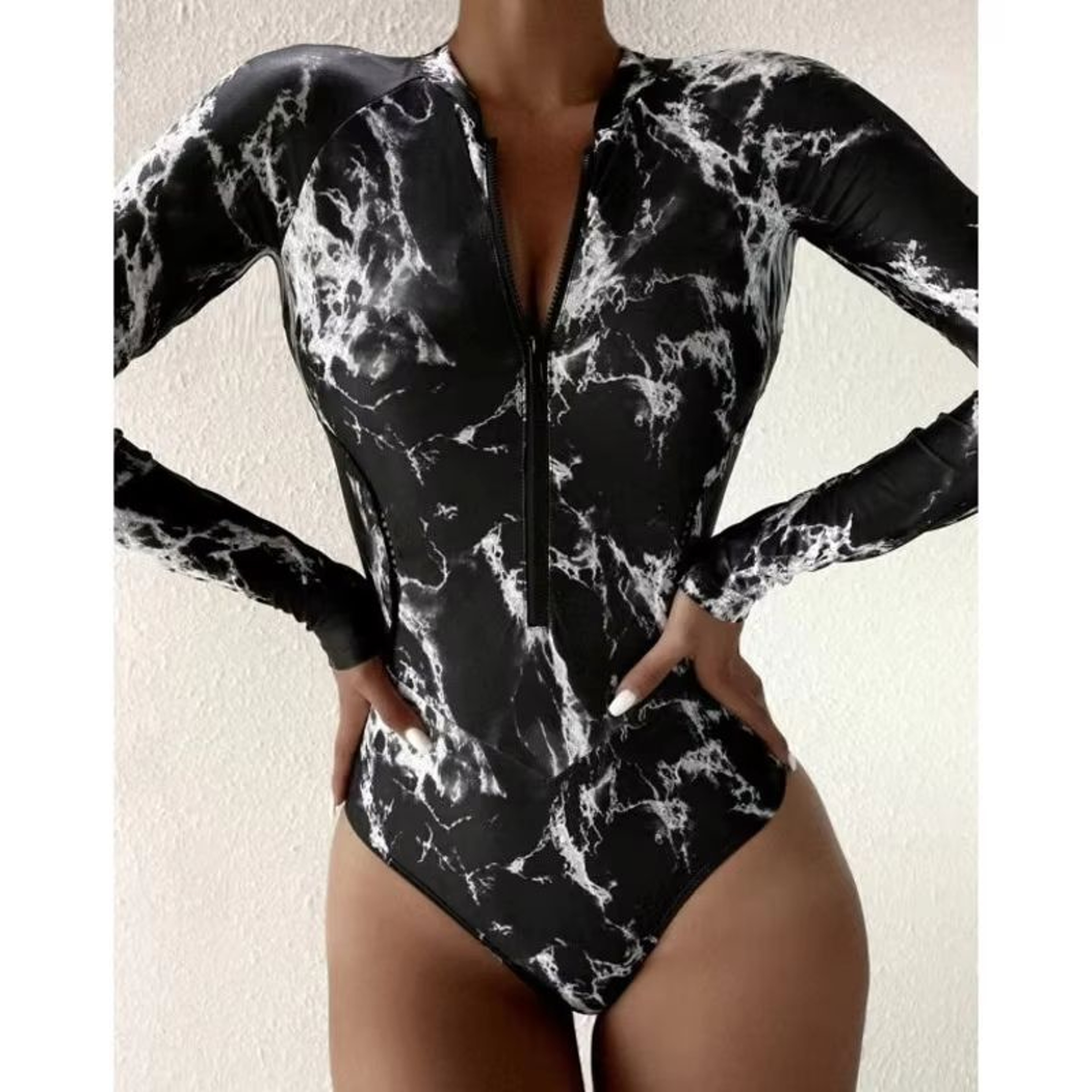Womens Long Sleeve Zipper OnePiece Swimsuit  Summer Print Surf  Swimwear For Beach And Water Sports 0