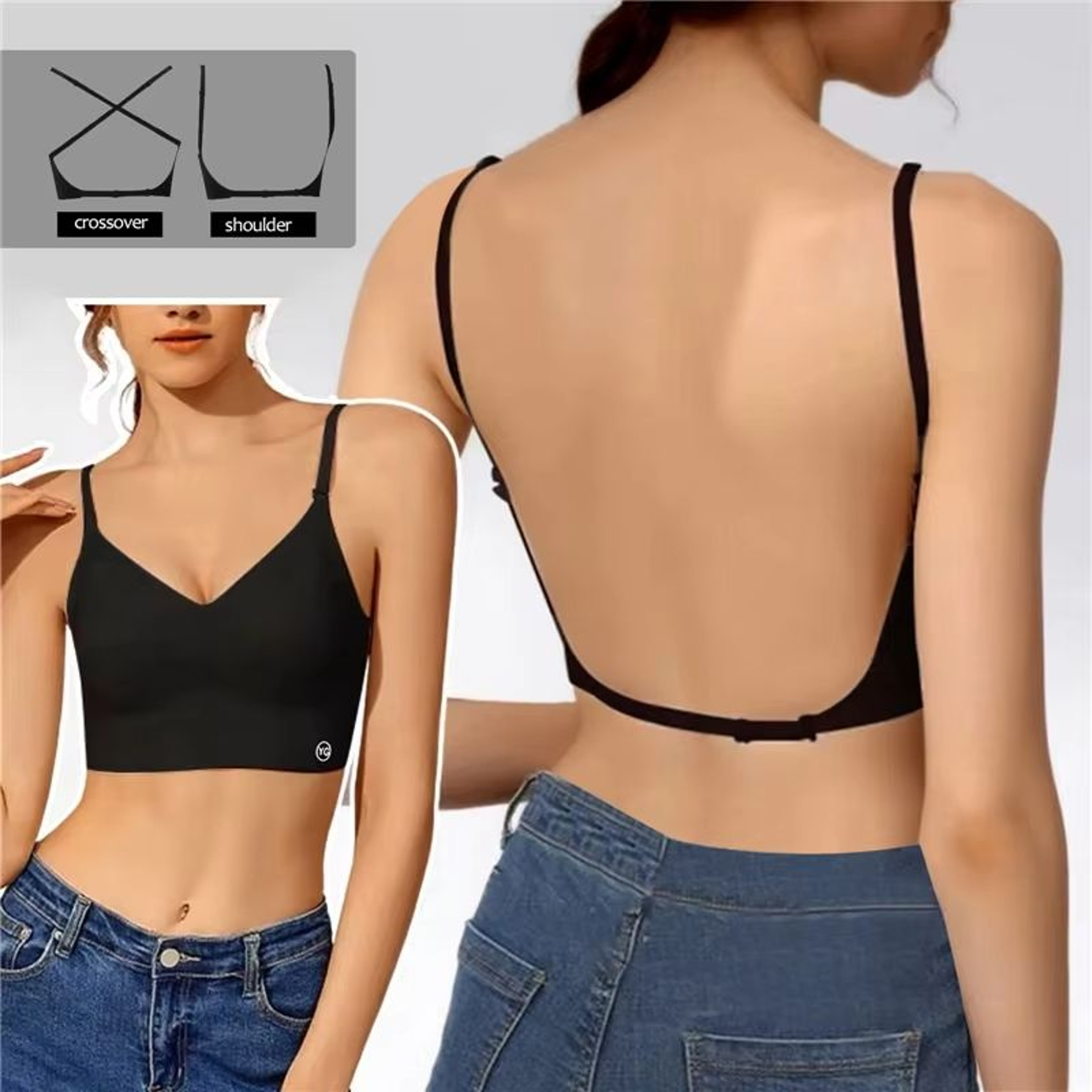 Invisible PushUp Bra  Backless Seamless LowCut Plunge Lingerie For Women 3