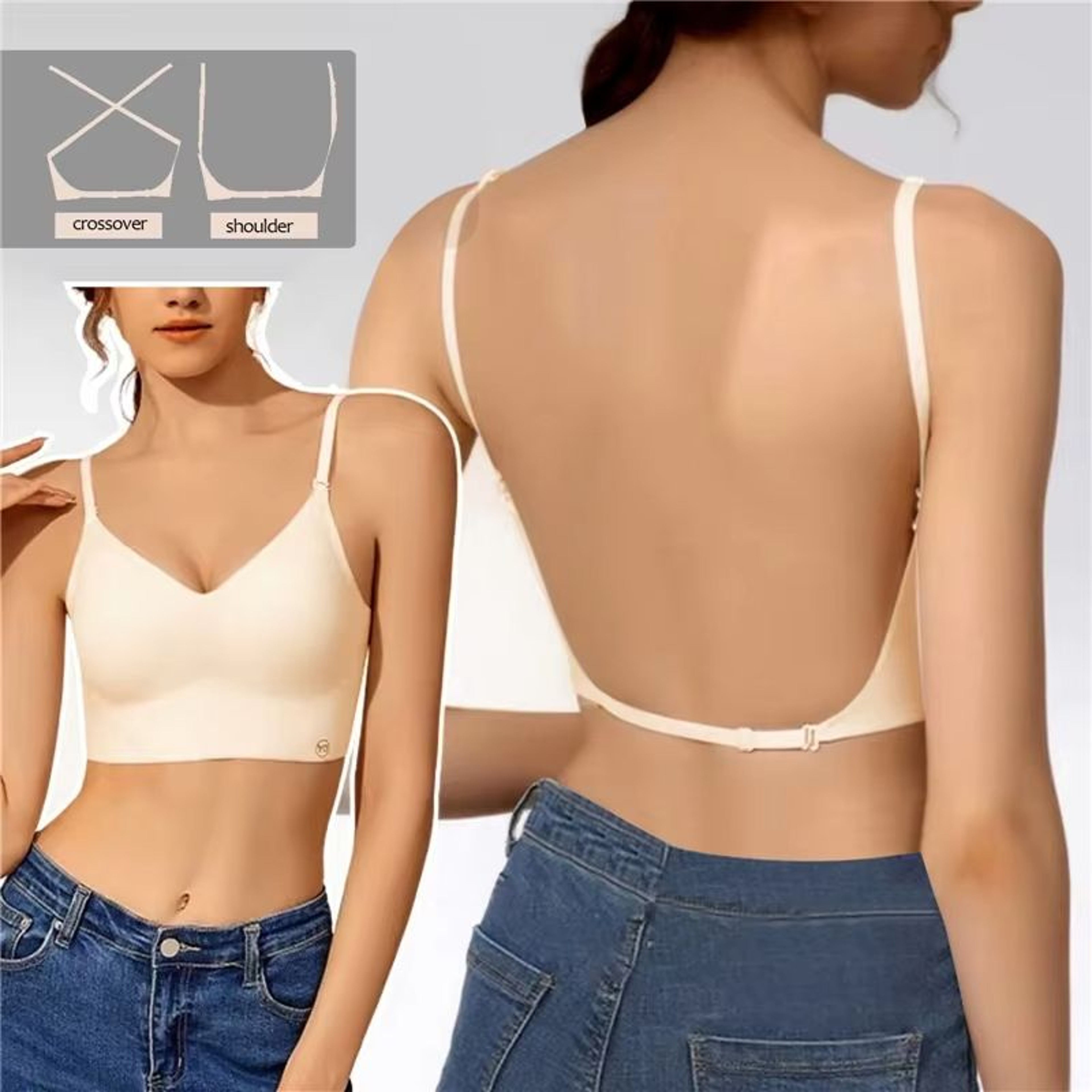 Invisible PushUp Bra  Backless Seamless LowCut Plunge Lingerie For Women 6
