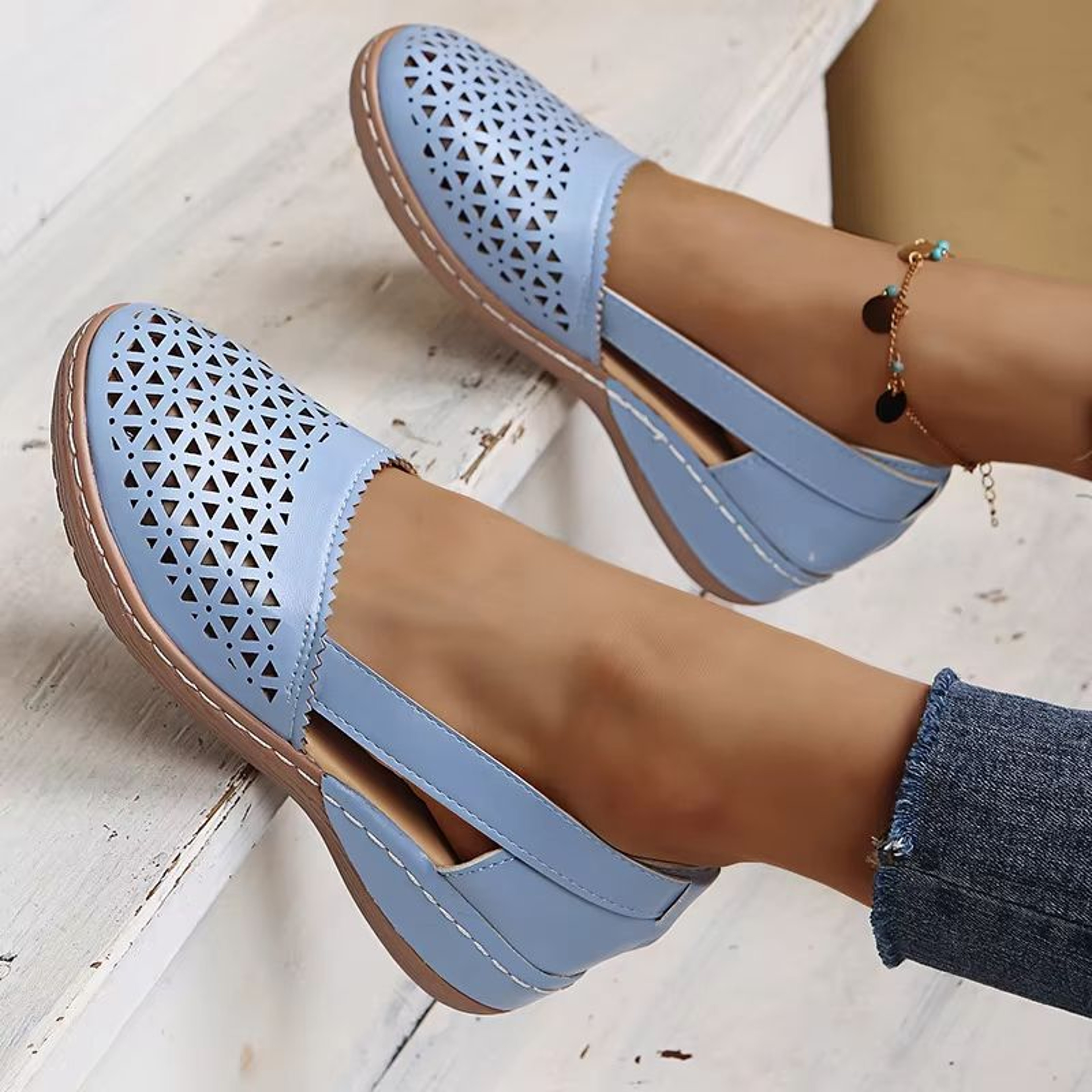 Womens Retro Mary Jane Summer Sandals  Comfy Flat Round Toe Shoes With Button Strap Plus Size 43 0