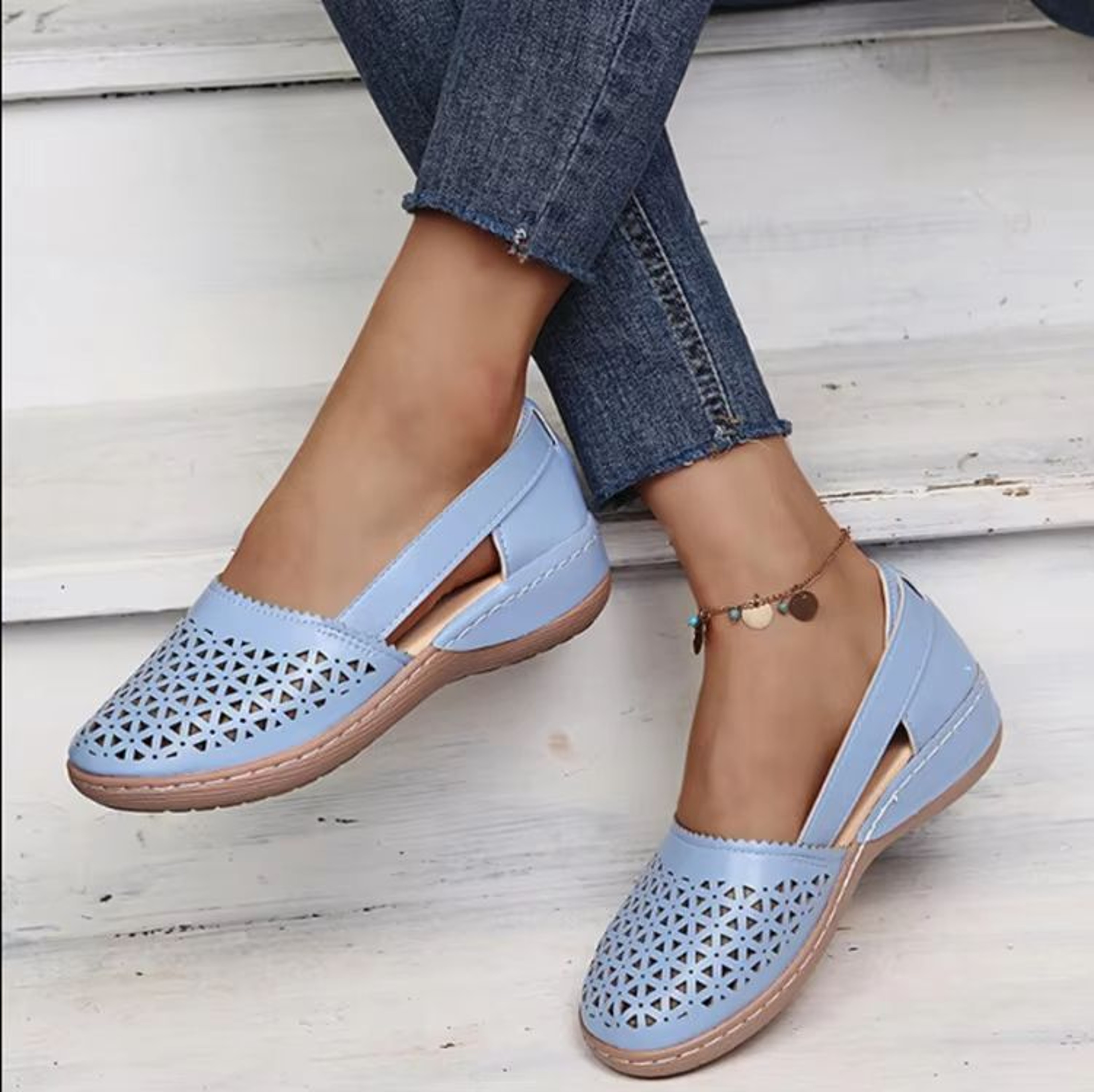 Womens Retro Mary Jane Summer Sandals  Comfy Flat Round Toe Shoes With Button Strap Plus Size 43 8