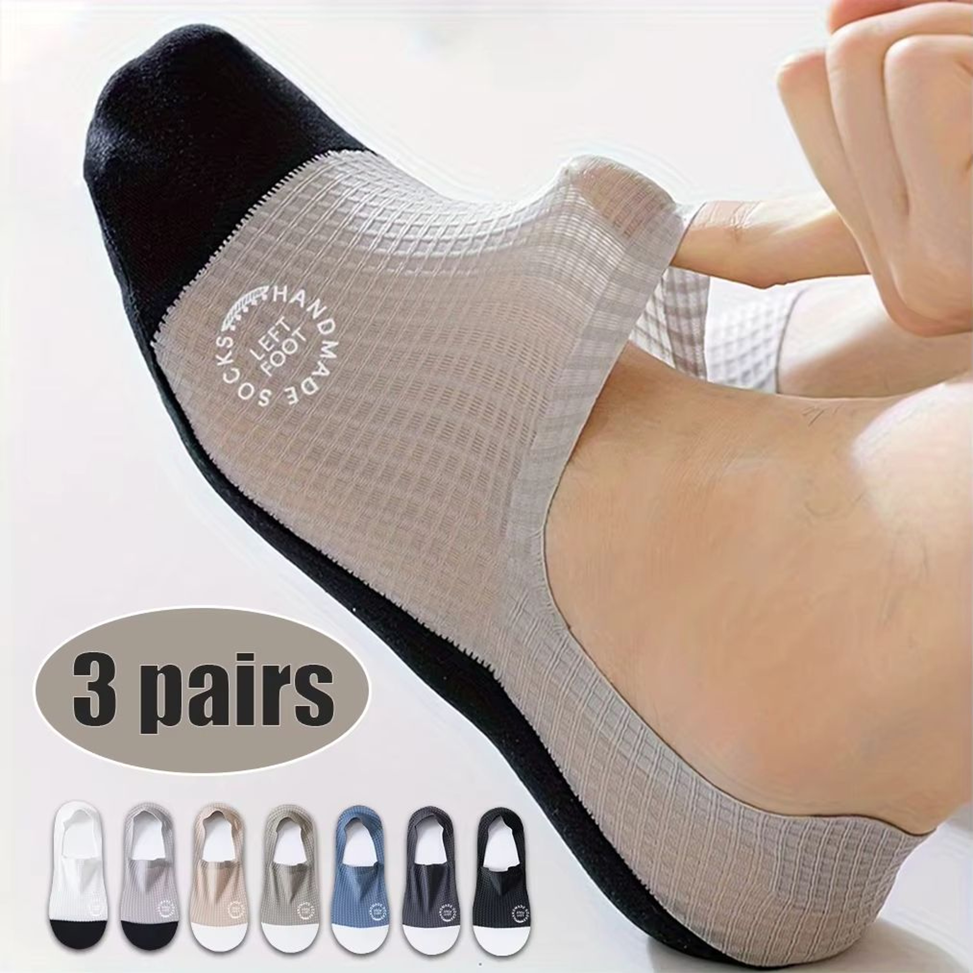 Mens Invisible Socks 3 Pairs Breathable Thin Boat Socks Comfortable Mesh Low Cut Casual Sox 0