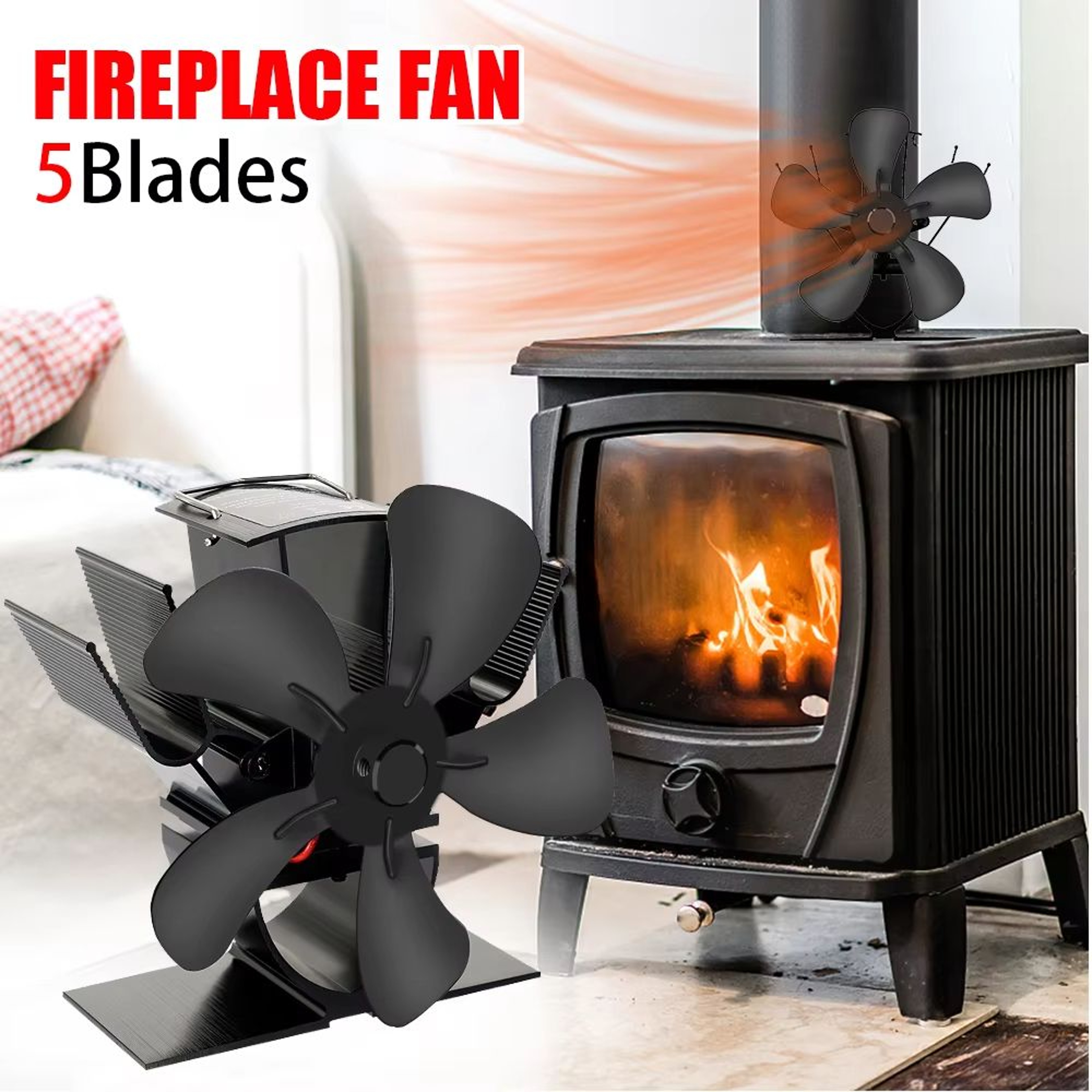 Mini 5Blade Heat Powered Stove Fan  EcoFriendly Fireplace Fan For Wood Burners Silent Operation  Ef 0