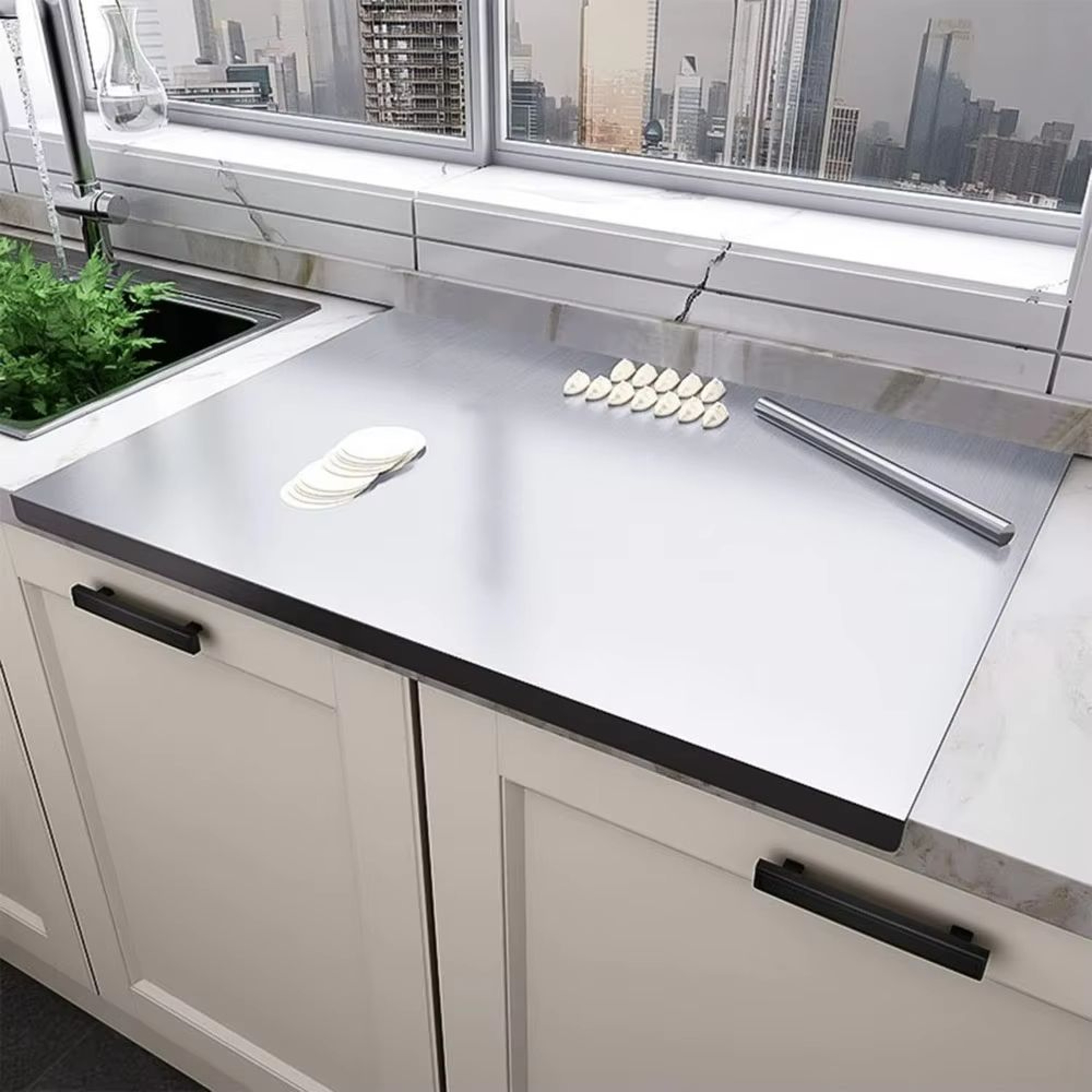 Premium Stainless Steel Cutting Board  Food Grade 304 NonSlip Edge Durable Kitchen Tool 0