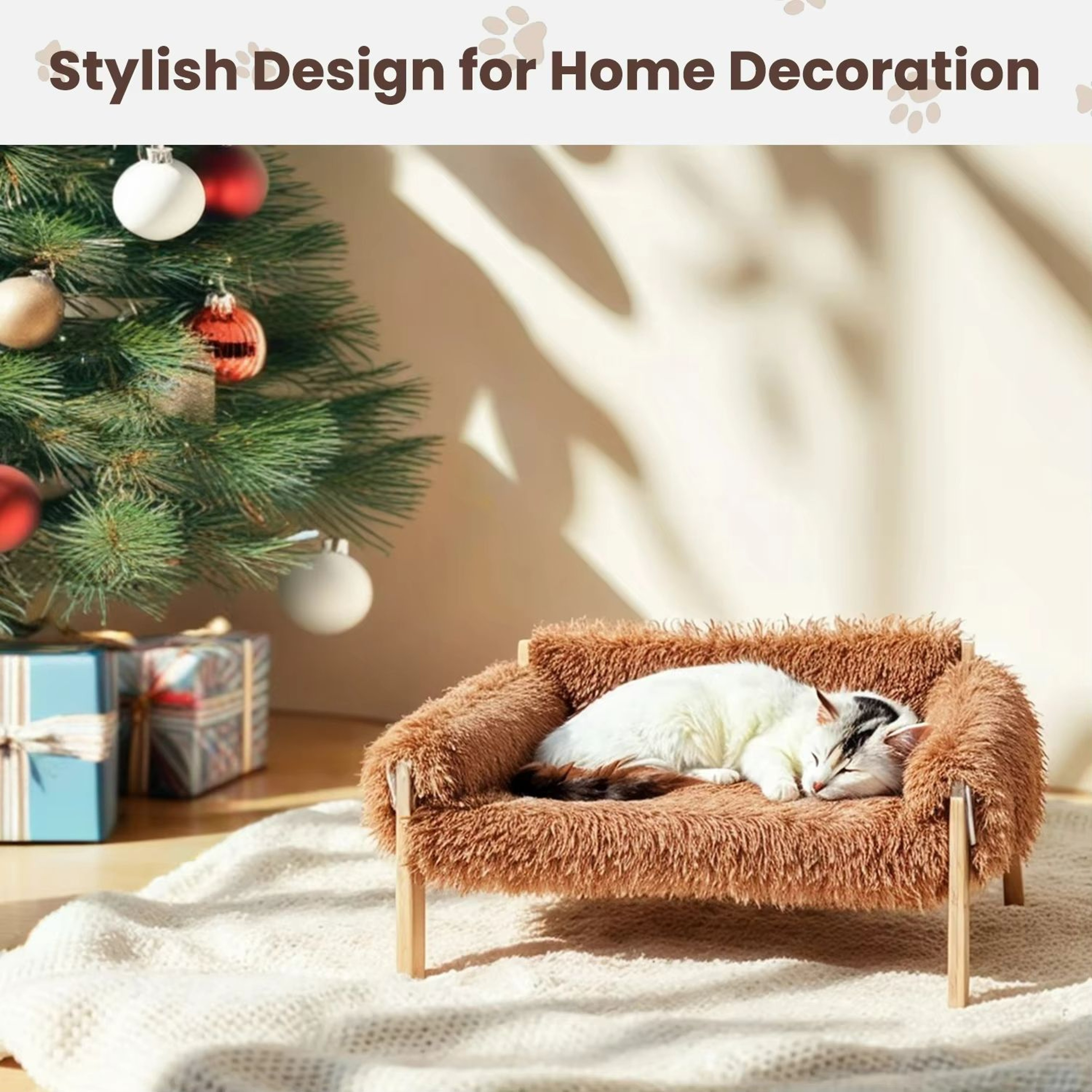 Plush Raised Cat Sofa Bed  Large Indoor Cat Bed With Wooden Legs  Soft Cushion 2