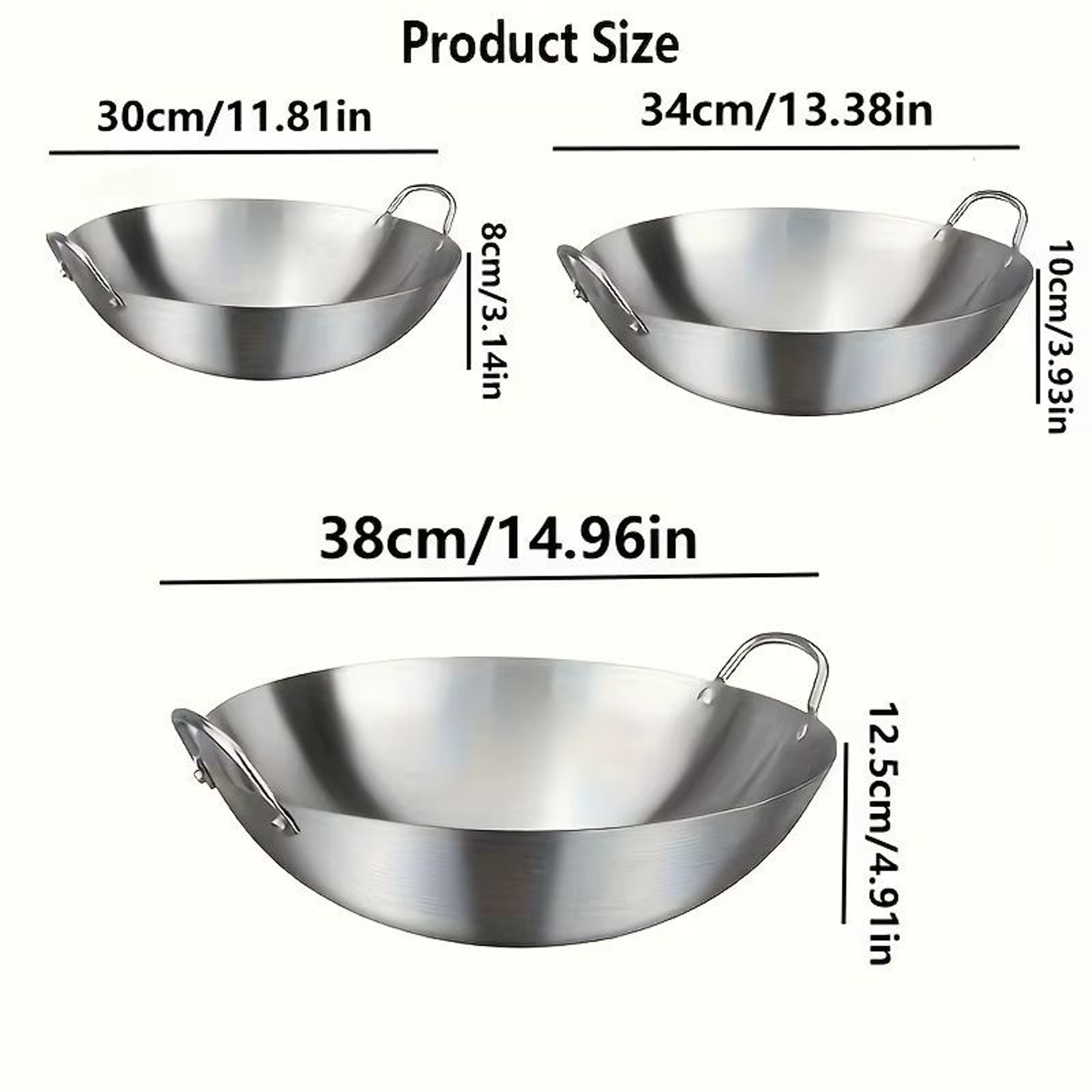 Large Stainless Steel Wok Pan Durable Uncoated Chef Pan With Dual Handles Easy To Clean 4