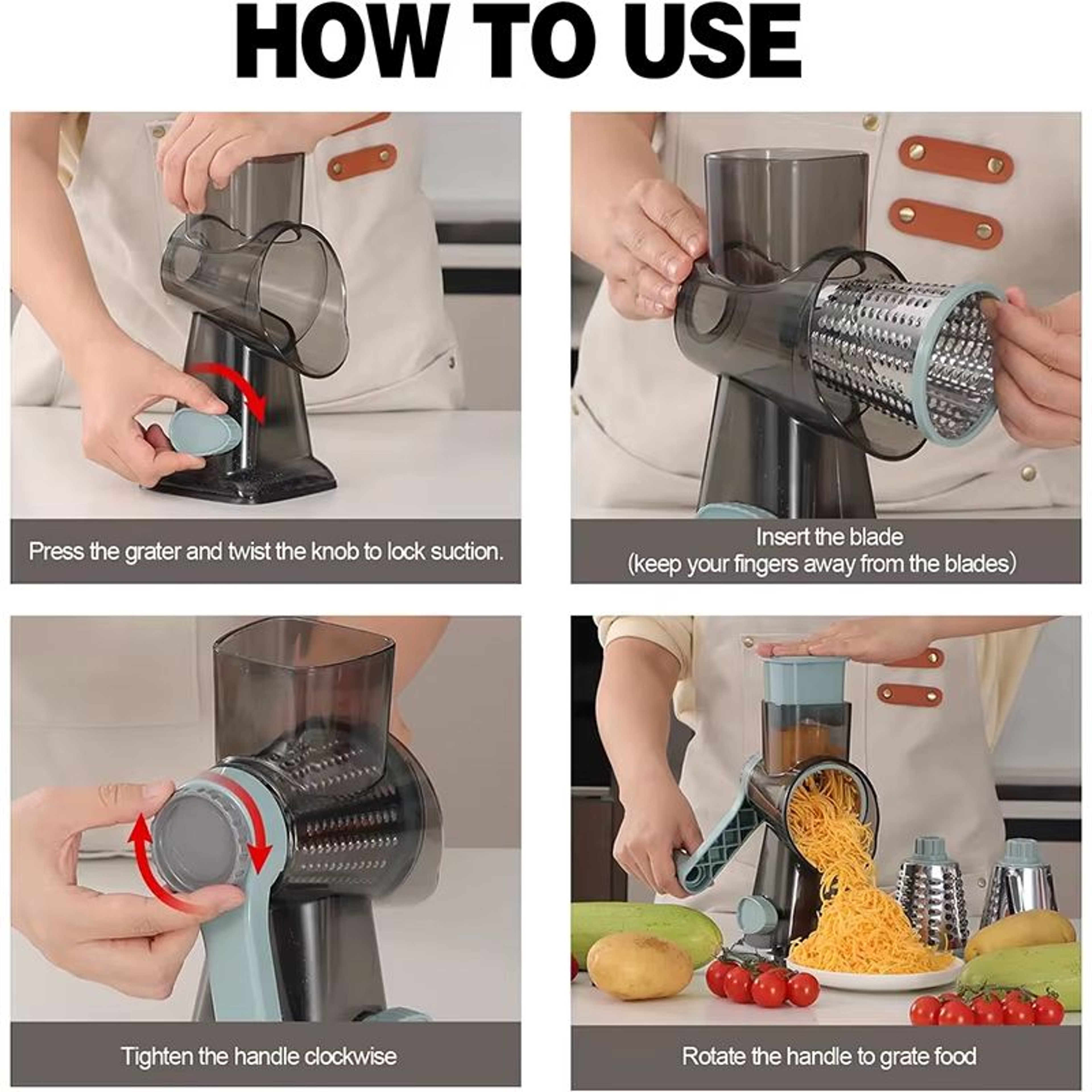 3in1 Rotary Cheese Grater  Manual Vegetable Slicer  MultiPurpose Nut Cheese And Veggie Shredder 4