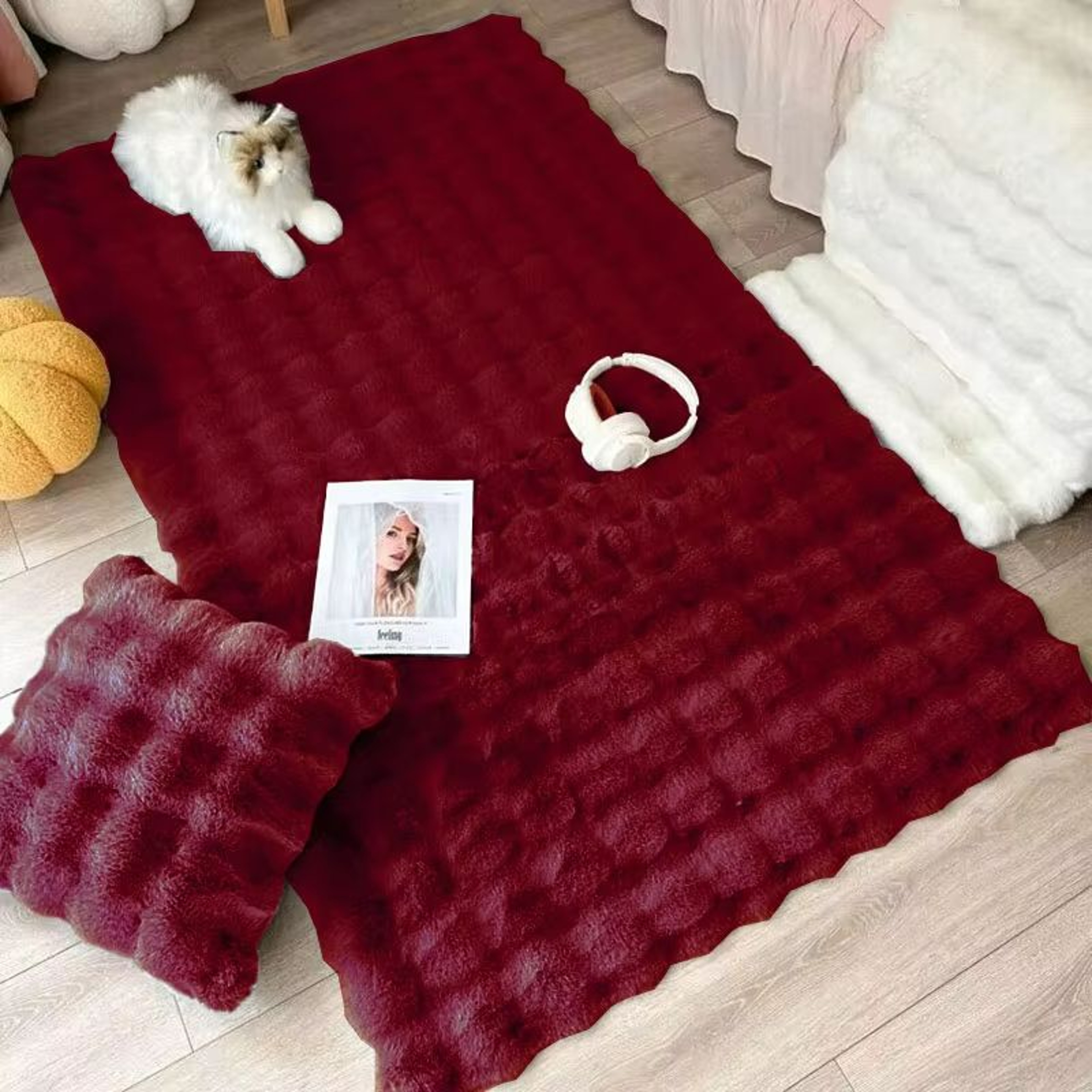 CloudBubbles Plush Faux Rabbit Fur Rug  Soft Bubble Carpet For Cozy Spaces 13