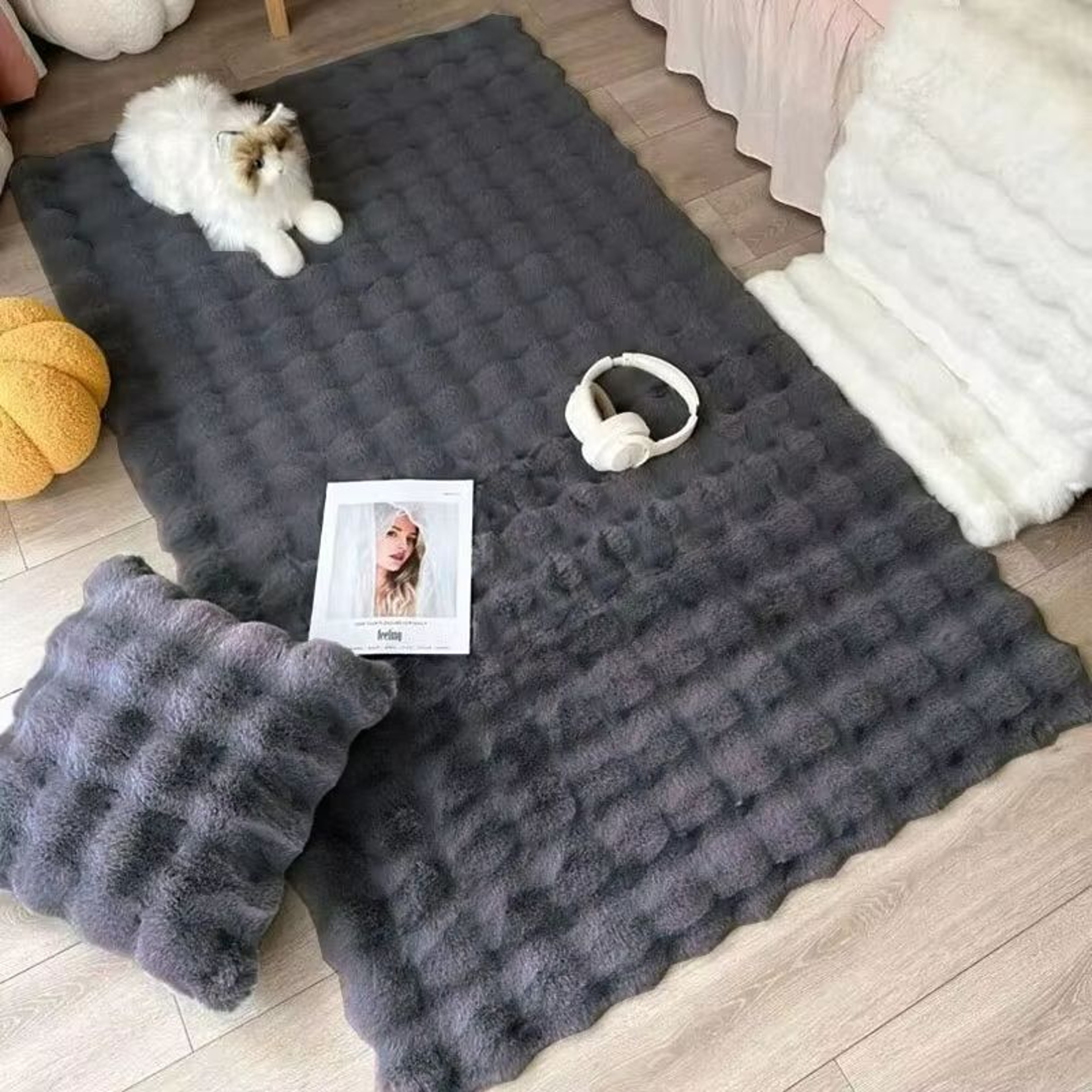 CloudBubbles Plush Faux Rabbit Fur Rug  Soft Bubble Carpet For Cozy Spaces 14