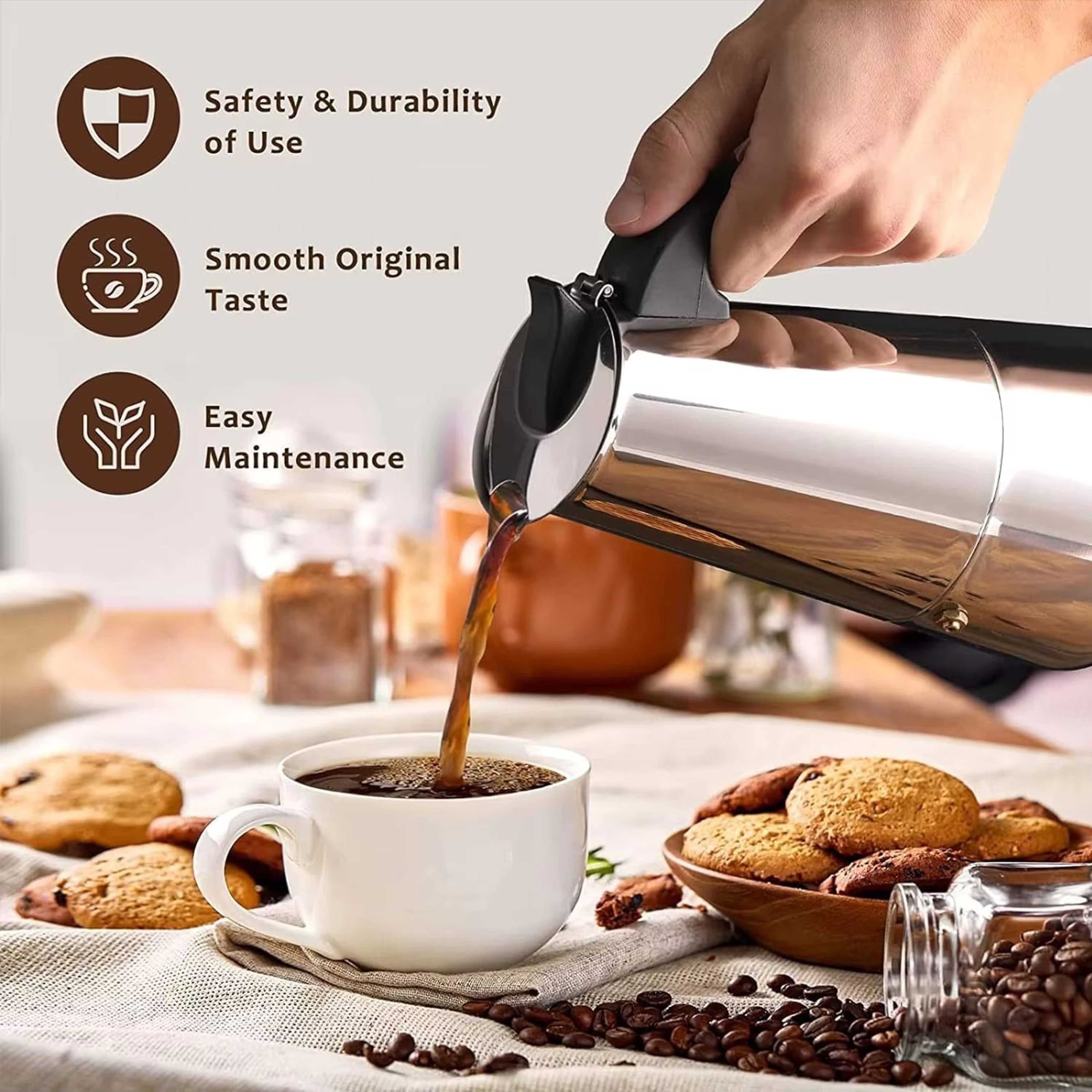 Classic Stovetop Moka Pot Espresso Maker  Italian Style Coffee Percolator 469 Cup Options 5